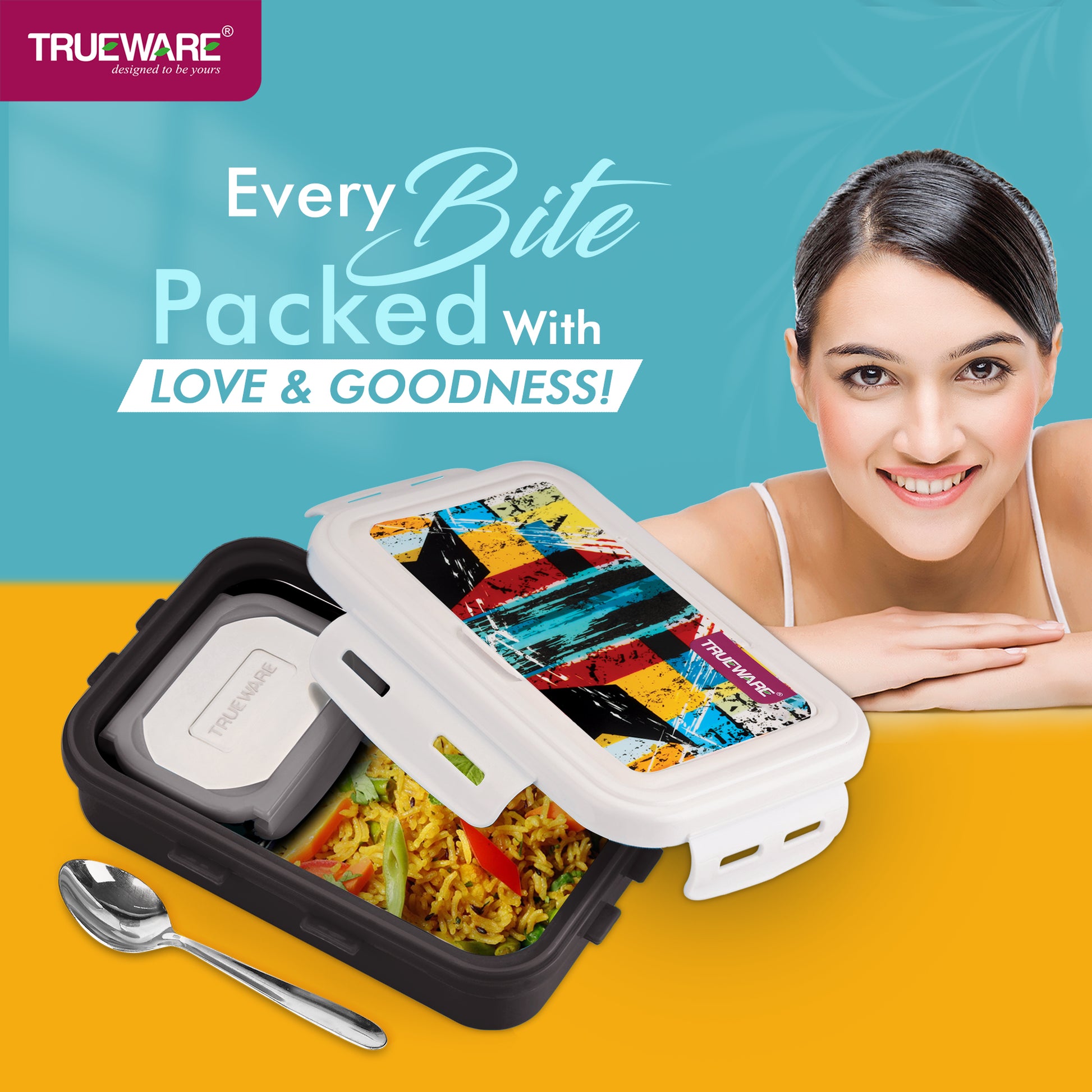 Trueware POKO Mint Junior Steel Lee Pu Insulated Hot Lunch Box 600ML Big Container and 150 ML Veggie Container
