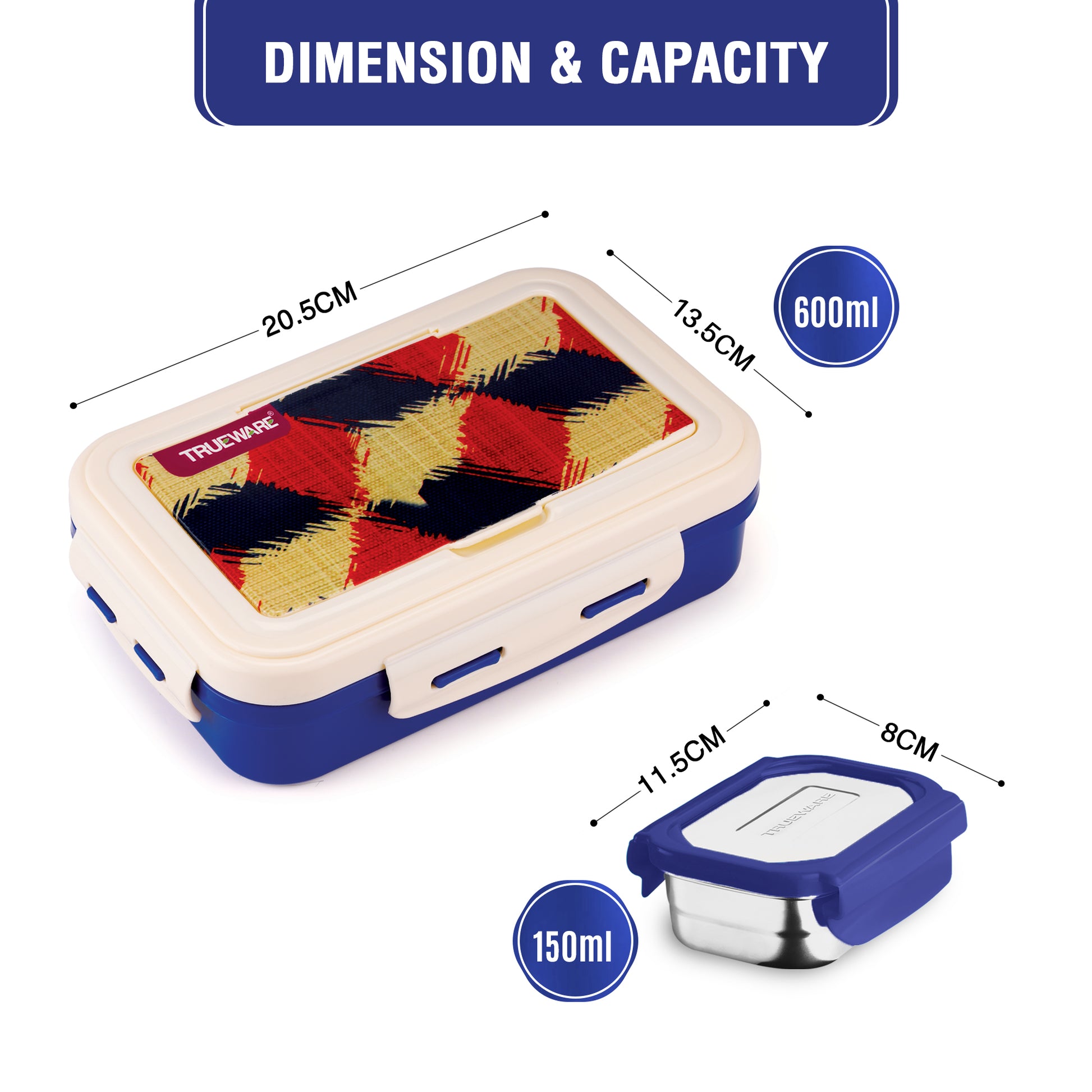 Trueware POKO Mint Junior Steel Lee Pu Insulated Hot Lunch Box 600ML Big Container and 150 ML Veggie Container