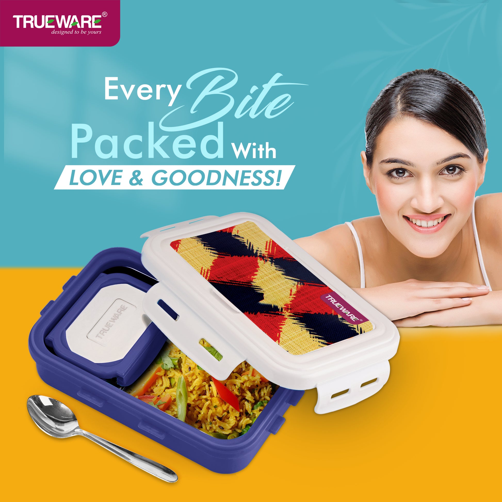 Trueware POKO Mint Junior Steel Lee Pu Insulated Hot Lunch Box 600ML Big Container and 150 ML Veggie Container