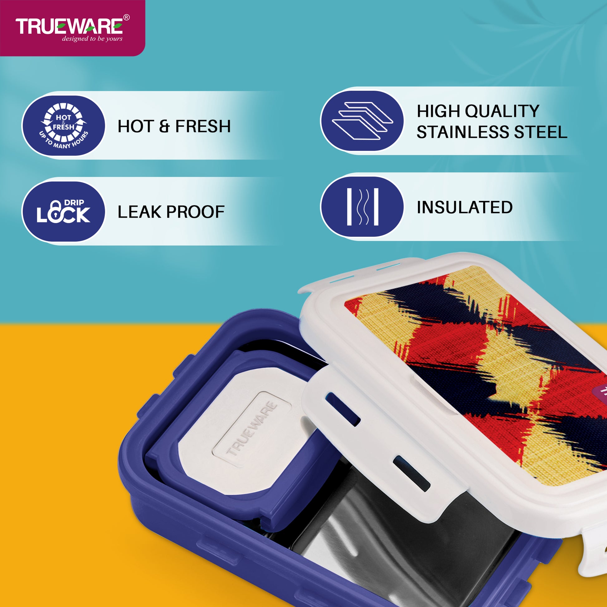 Trueware POKO Mint Junior Steel Lee Pu Insulated Hot Lunch Box 600ML Big Container and 150 ML Veggie Container