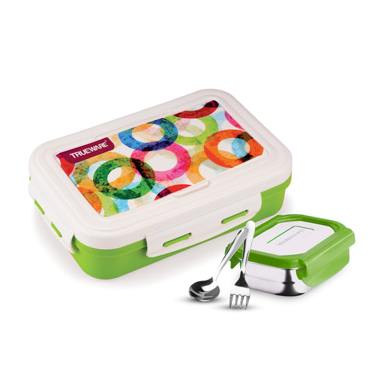 Trueware POKO Mint Junior Steel Lee Pu Insulated Hot Lunch Box 600ML Big Container and 150 ML Veggie Container