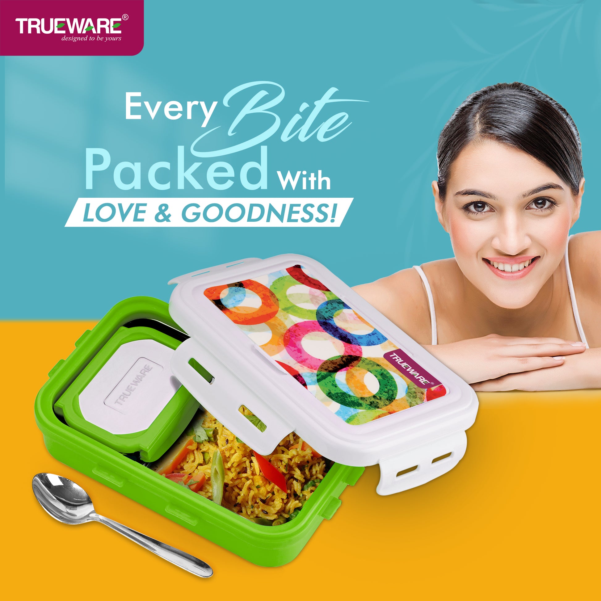 Trueware POKO Mint Junior Steel Lee Pu Insulated Hot Lunch Box 600ML Big Container and 150 ML Veggie Container