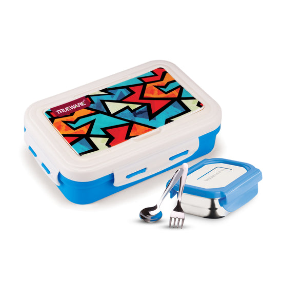 Trueware POKO Mint Junior Steel Lee Pu Insulated Hot Lunch Box 600ML Big Container and 150 ML Veggie Container