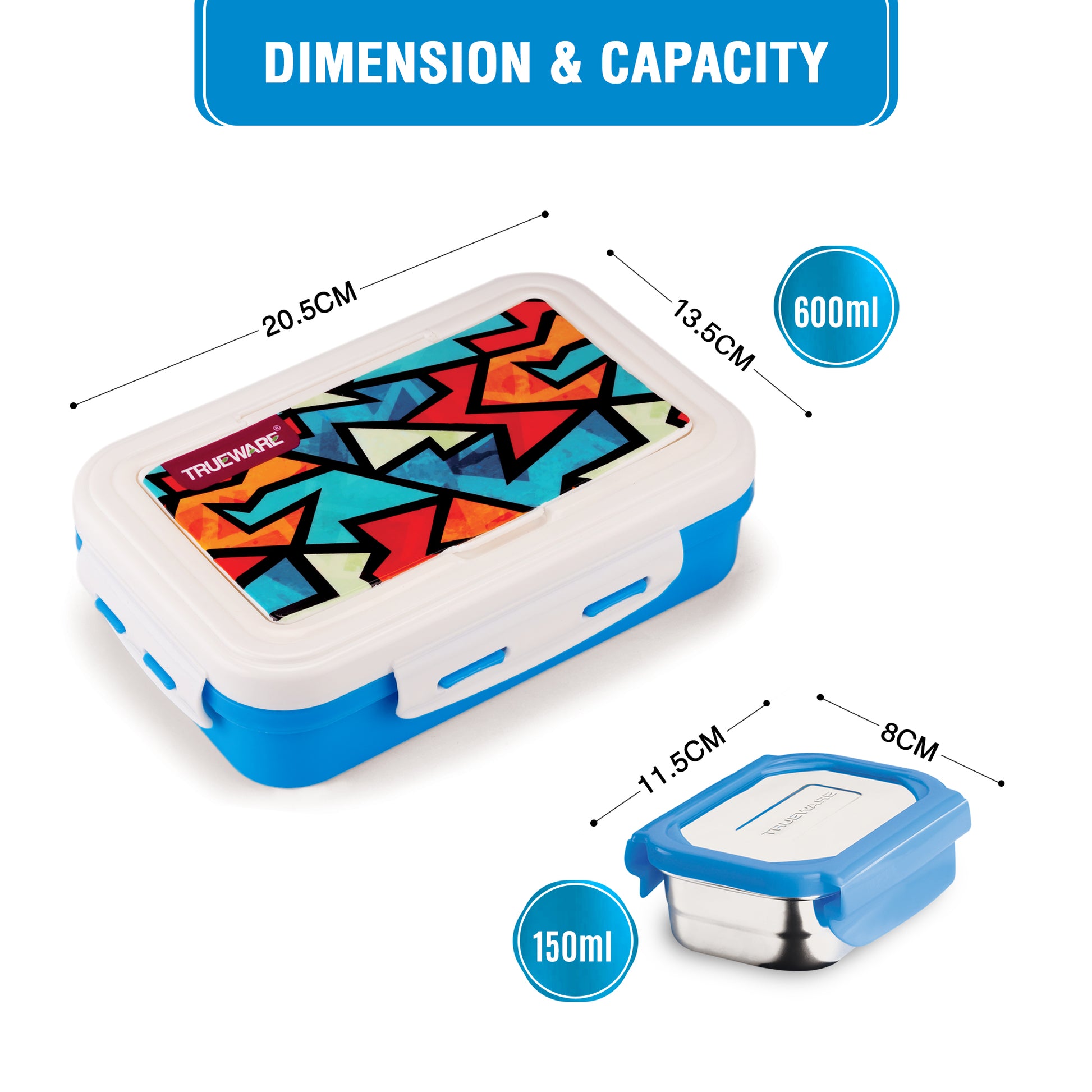 Trueware POKO Mint Junior Steel Lee Pu Insulated Hot Lunch Box 600ML Big Container and 150 ML Veggie Container