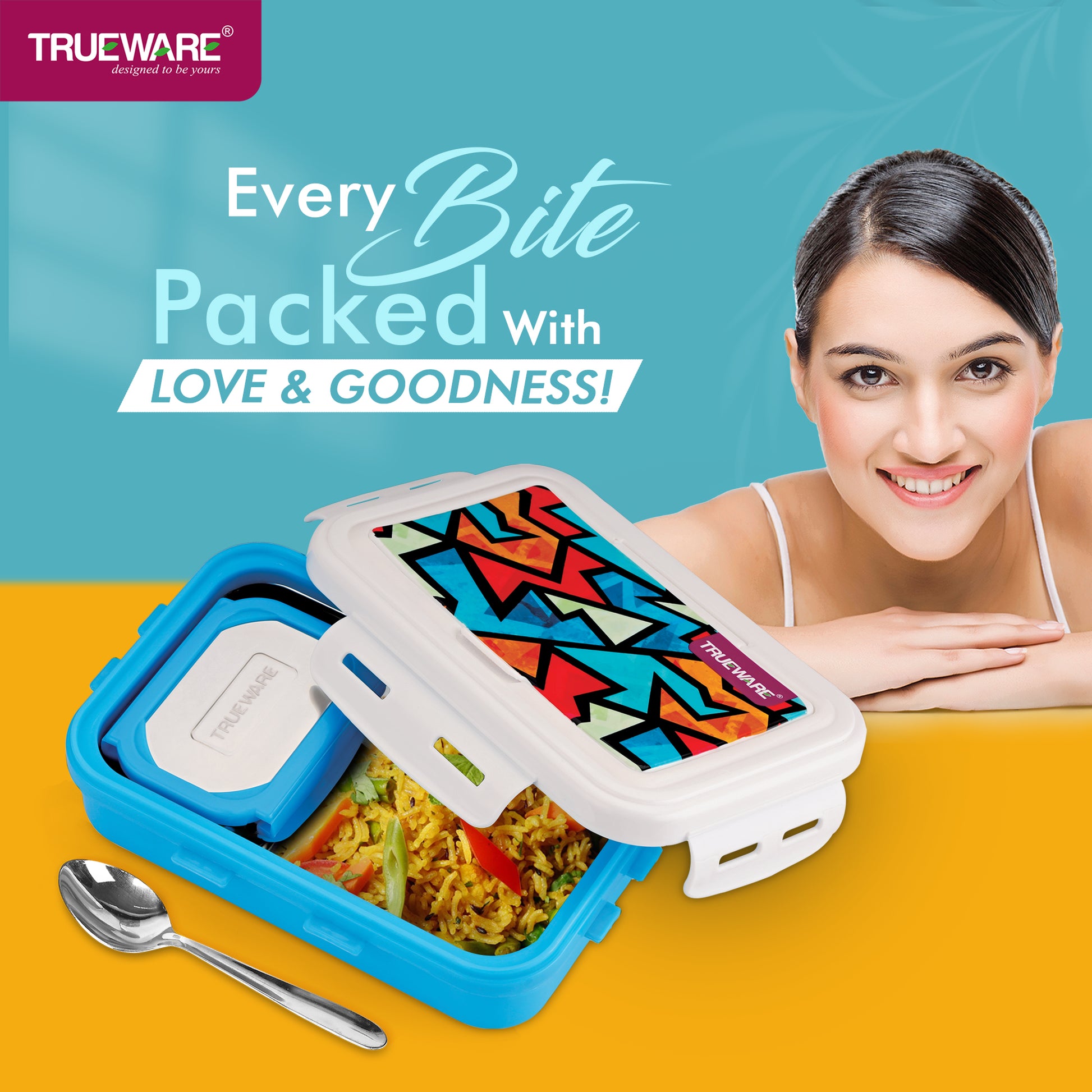 Trueware POKO Mint Junior Steel Lee Pu Insulated Hot Lunch Box 600ML Big Container and 150 ML Veggie Container