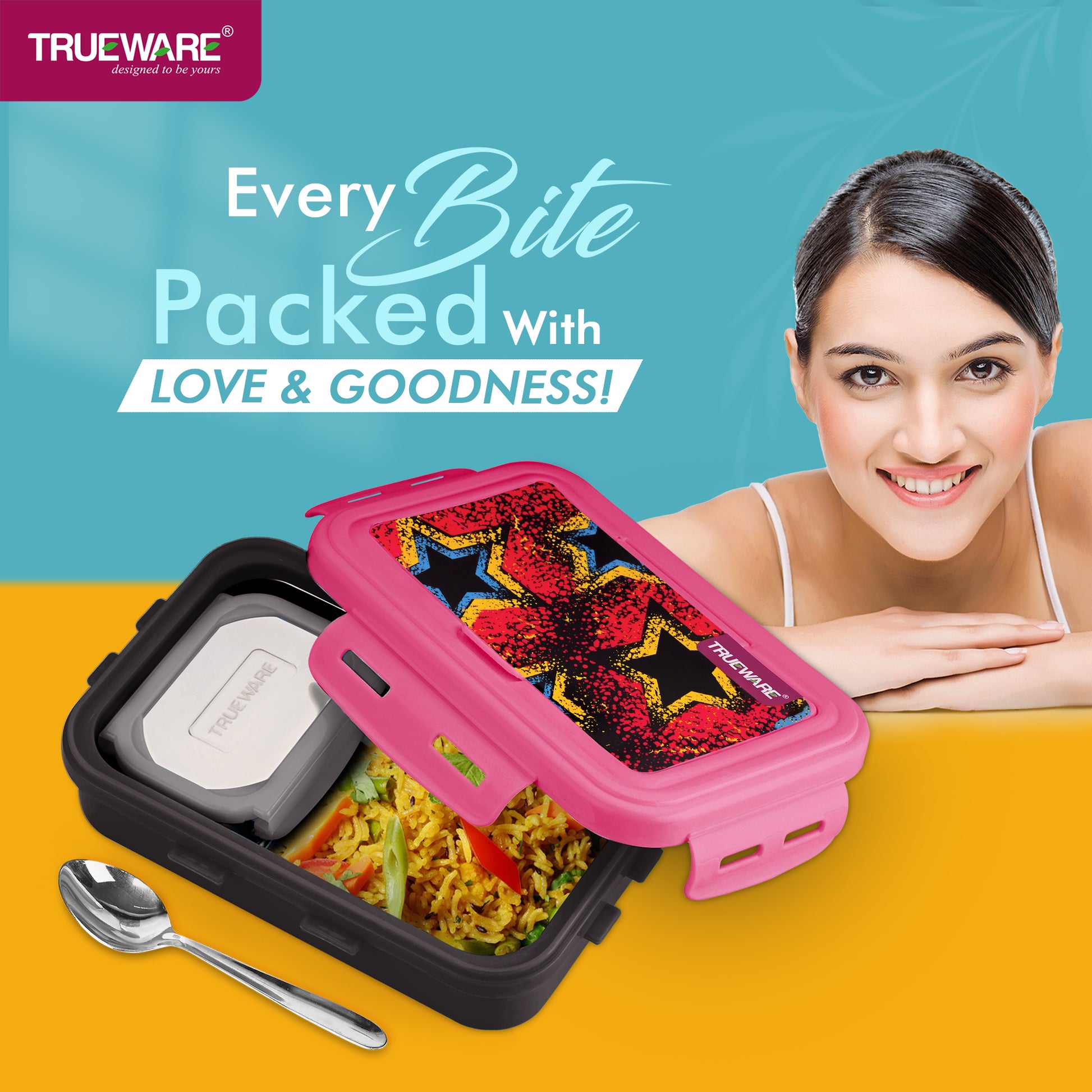 Trueware POKO Mint Junior Steel Lee Pu Insulated Hot Lunch Box 600ML Big Container and 150 ML Veggie Container