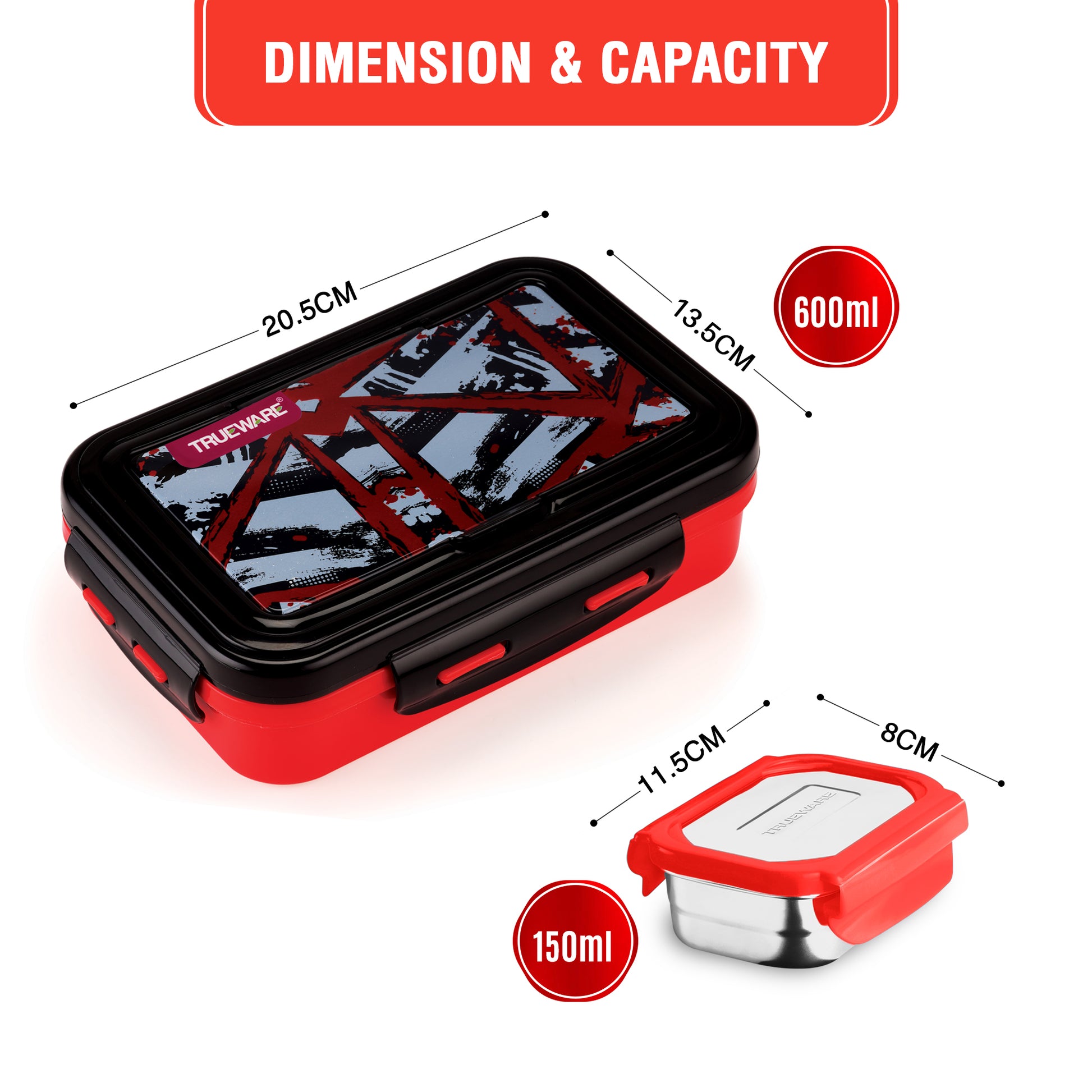 Trueware POKO Mint Junior Steel Lee Pu Insulated Hot Lunch Box 600ML Big Container and 150 ML Veggie Container