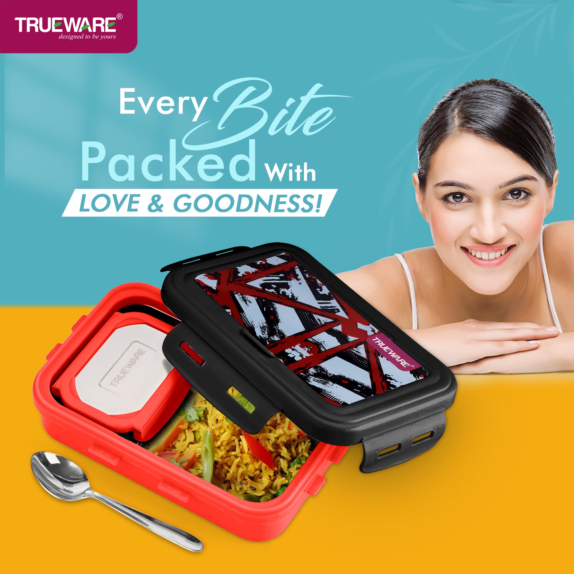 Trueware POKO Mint Junior Steel Lee Pu Insulated Hot Lunch Box 600ML Big Container and 150 ML Veggie Container