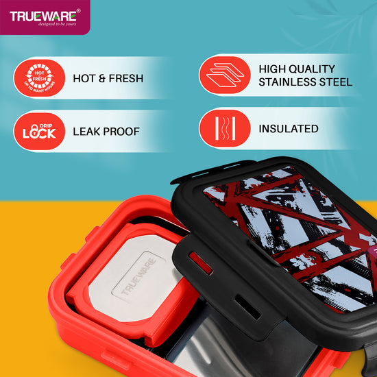 Trueware POKO Mint Junior Steel Lee Pu Insulated Hot Lunch Box 600ML Big Container and 150 ML Veggie Container