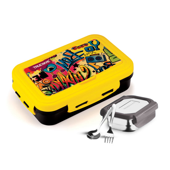 Trueware POKO Mint Junior Steel Lee Pu Insulated Hot Lunch Box 600ML Big Container and 150 ML Veggie Container