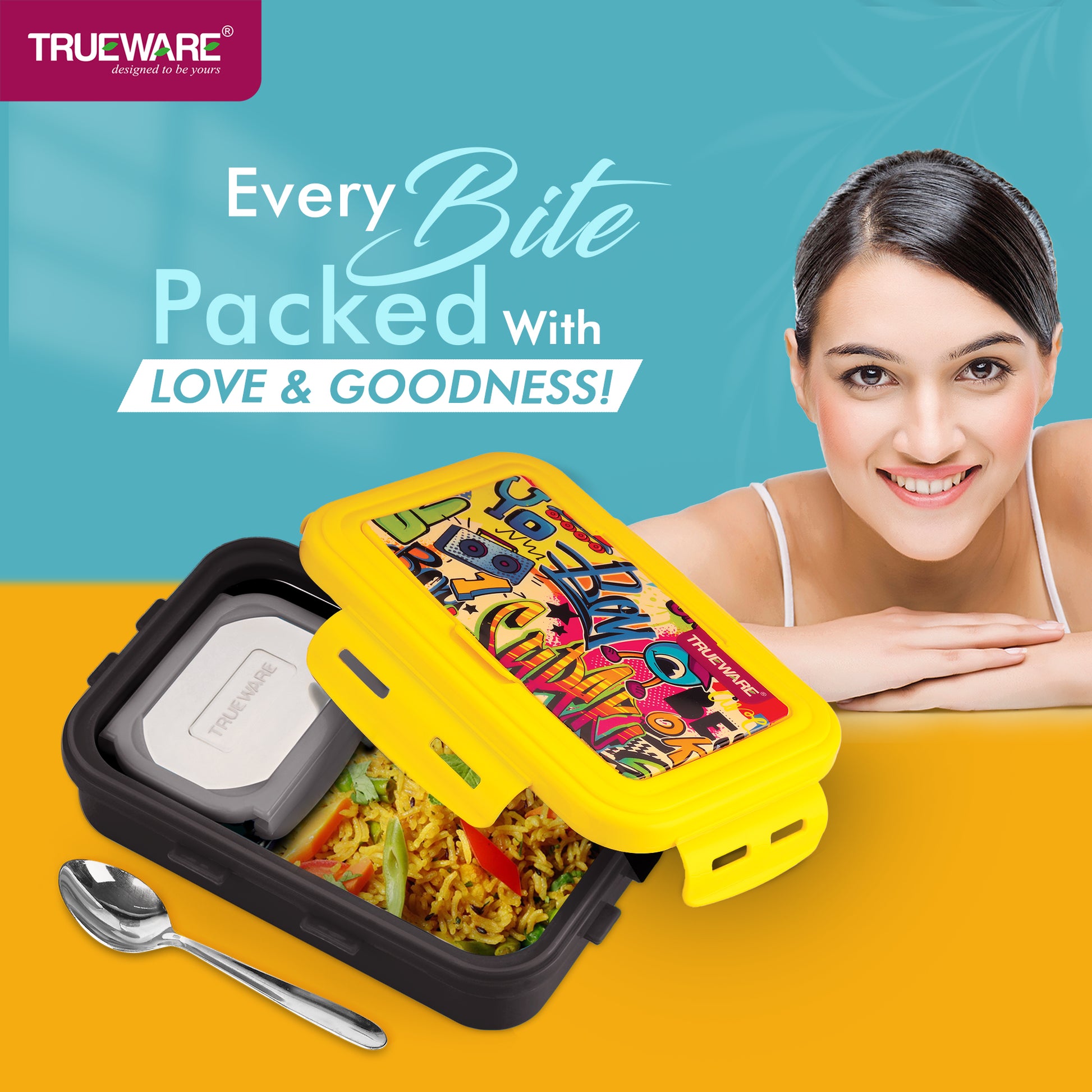 Trueware POKO Mint Junior Steel Lee Pu Insulated Hot Lunch Box 600ML Big Container and 150 ML Veggie Container