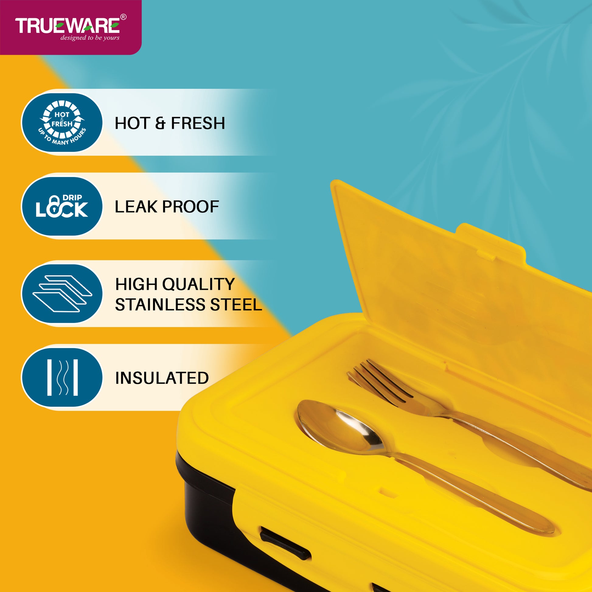 Trueware POKO Mint Junior Steel Lee Pu Insulated Hot Lunch Box 600ML Big Container and 150 ML Veggie Container