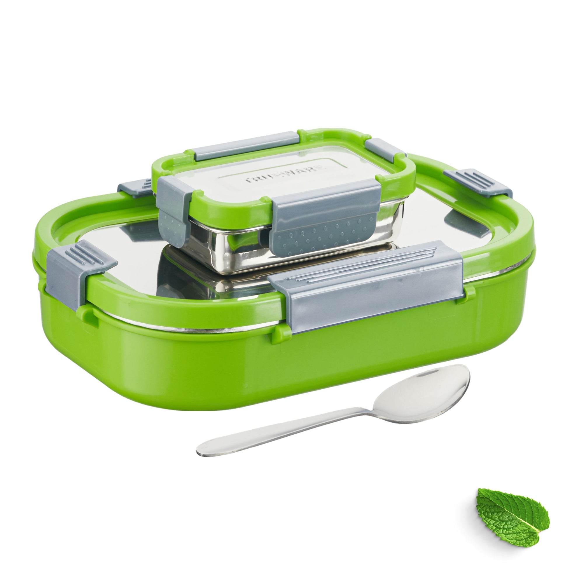 Trueware Clip Flip Lunch Box Inner Steel Outer Plastic Big Container 1000ml & Veggie Container 200ml