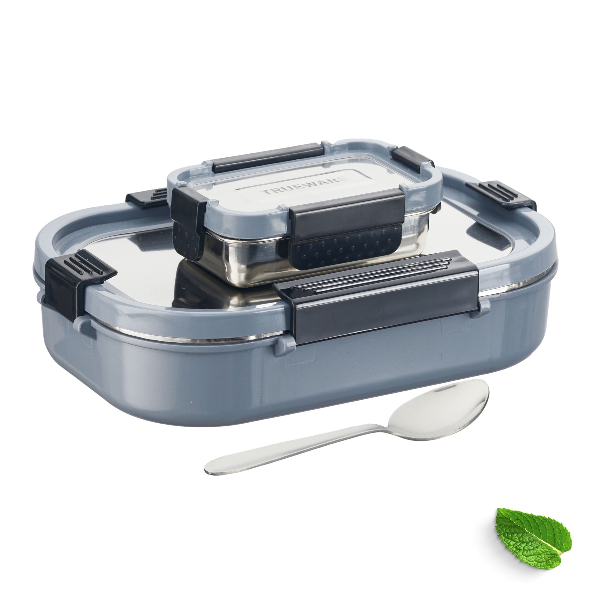 Trueware Clip Flip Lunch Box Inner Steel Outer Plastic Big Container 1000ml & Veggie Container 200ml