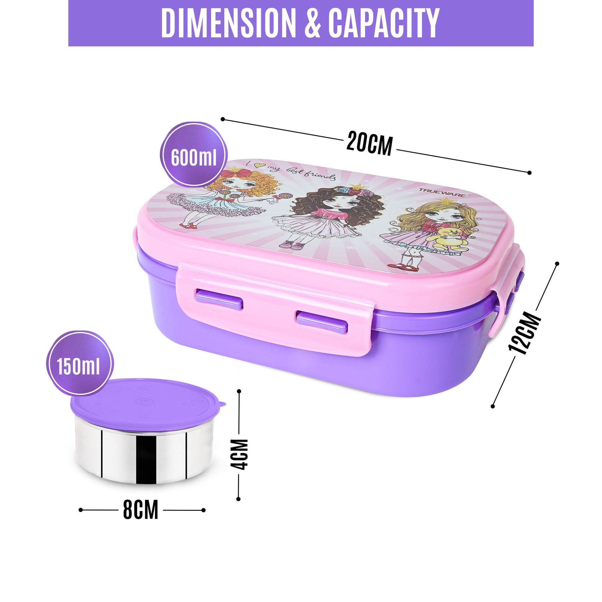 Trueware Byte Steel Lee Pu Insulated Hot Lunch Box 600ML Big Container & 150 ML Container