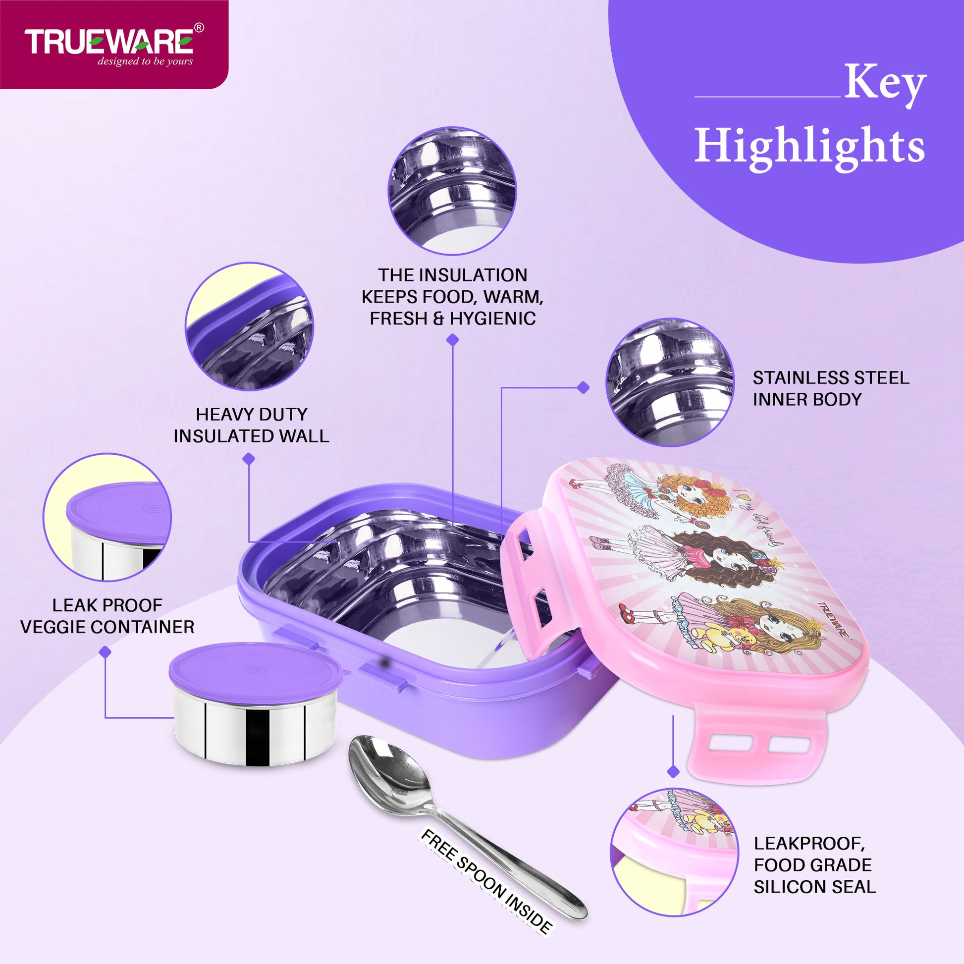 Trueware Byte Steel Lee Pu Insulated Hot Lunch Box 600ML Big Container & 150 ML Container