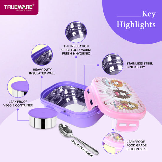 Trueware Byte Steel Lee Pu Insulated Hot Lunch Box 600ML Big Container & 150 ML Container