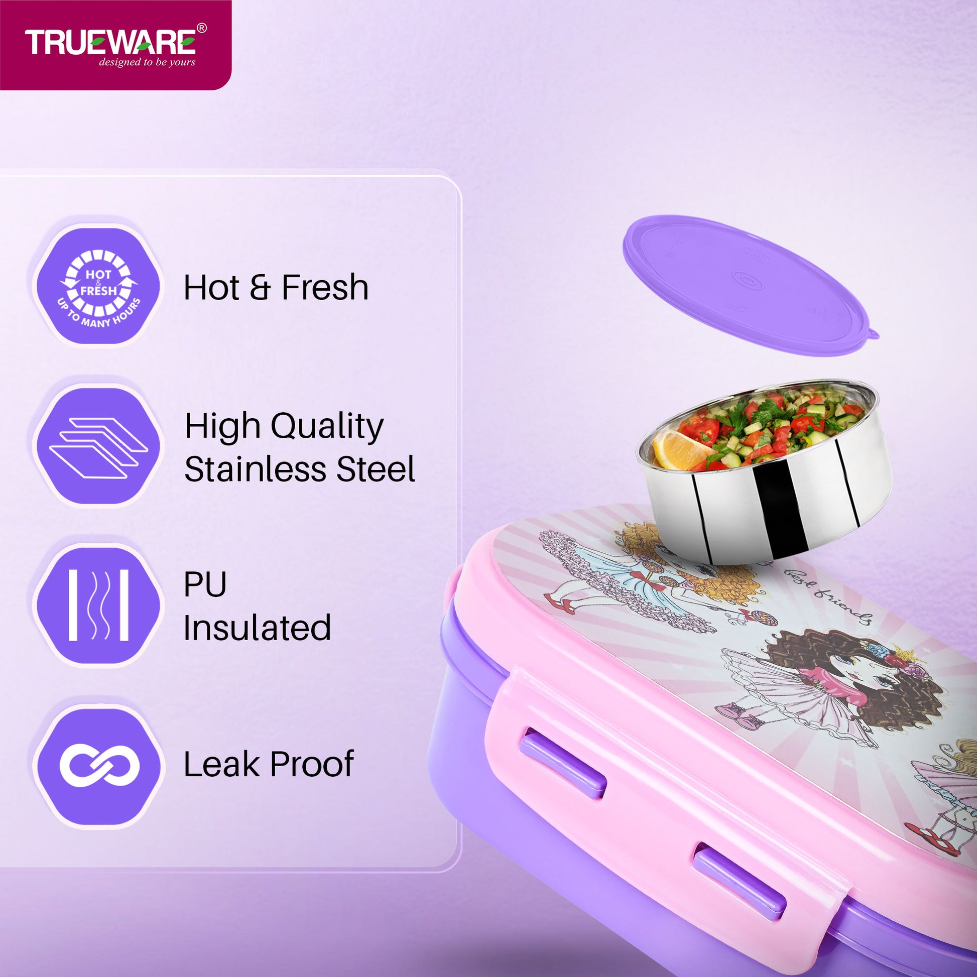 Trueware Byte Steel Lee Pu Insulated Hot Lunch Box 600ML Big Container & 150 ML Container
