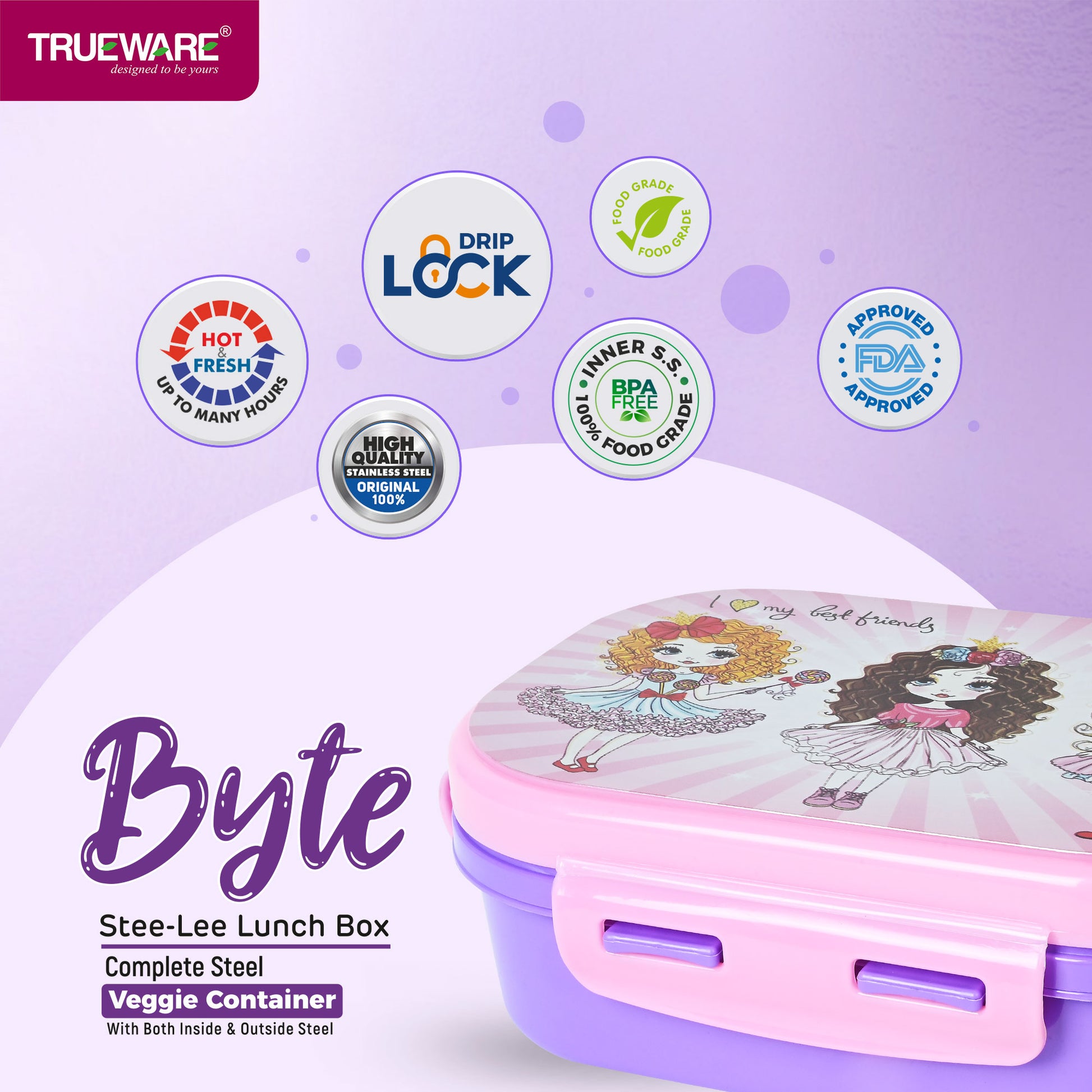 Trueware Byte Steel Lee Pu Insulated Hot Lunch Box 600ML Big Container & 150 ML Container