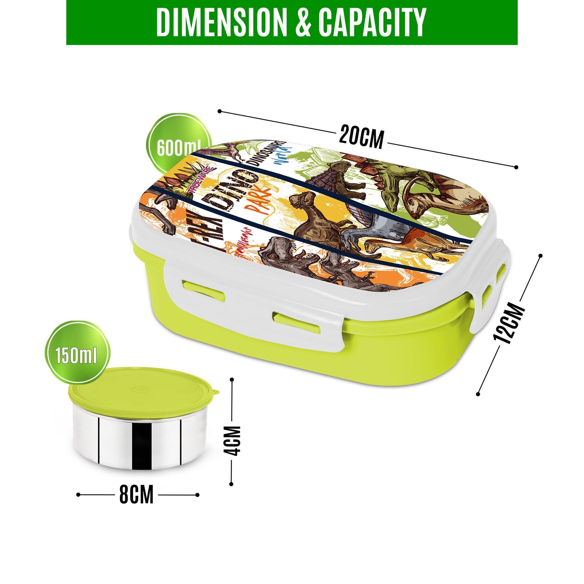 Trueware Byte Steel Lee Pu Insulated Hot Lunch Box 600ML Big Container & 150 ML Container