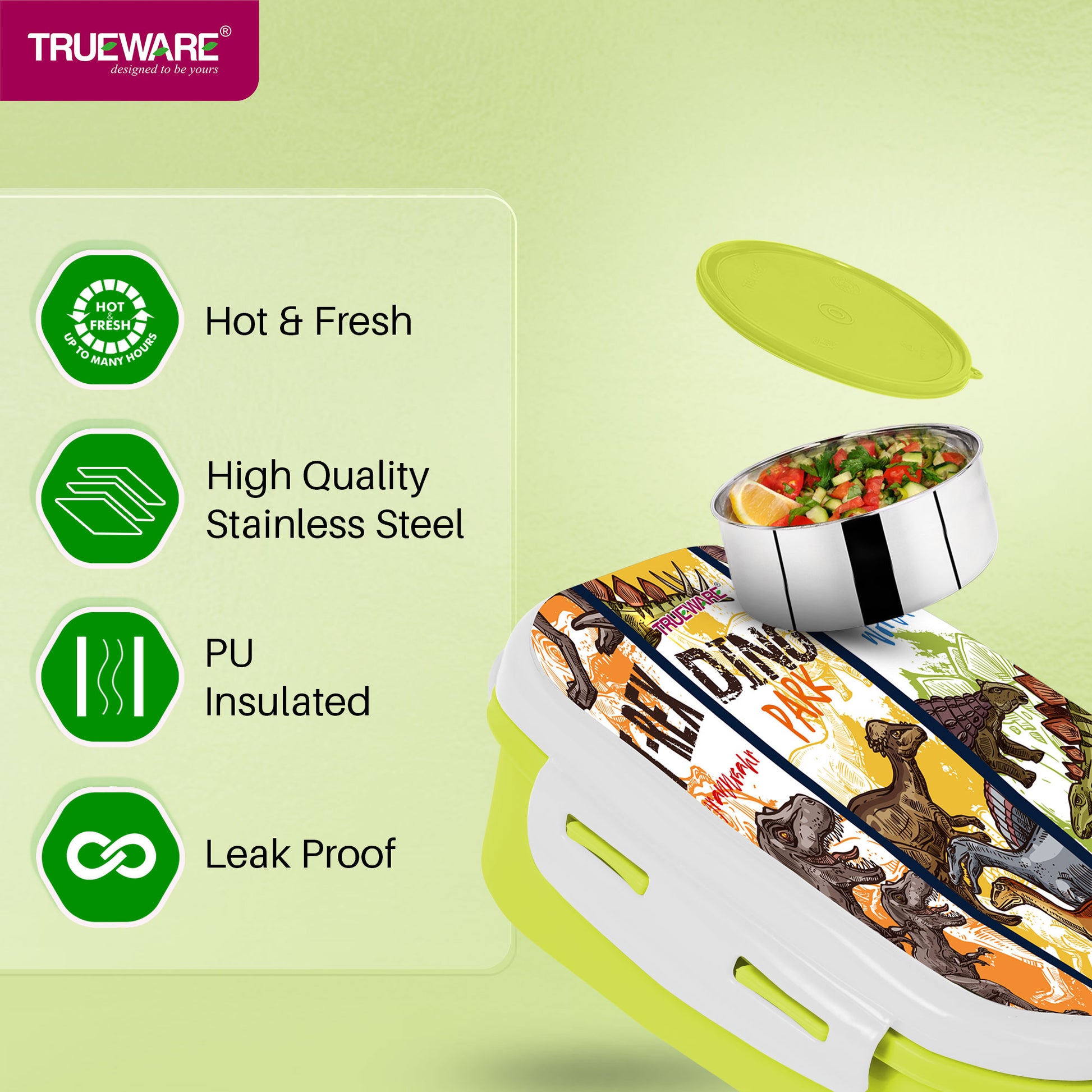 Trueware Byte Steel Lee Pu Insulated Hot Lunch Box 600ML Big Container & 150 ML Container