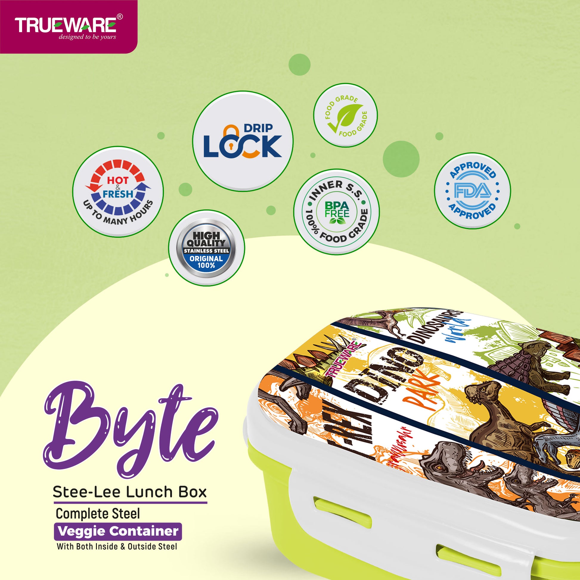 Trueware Byte Steel Lee Pu Insulated Hot Lunch Box 600ML Big Container & 150 ML Container