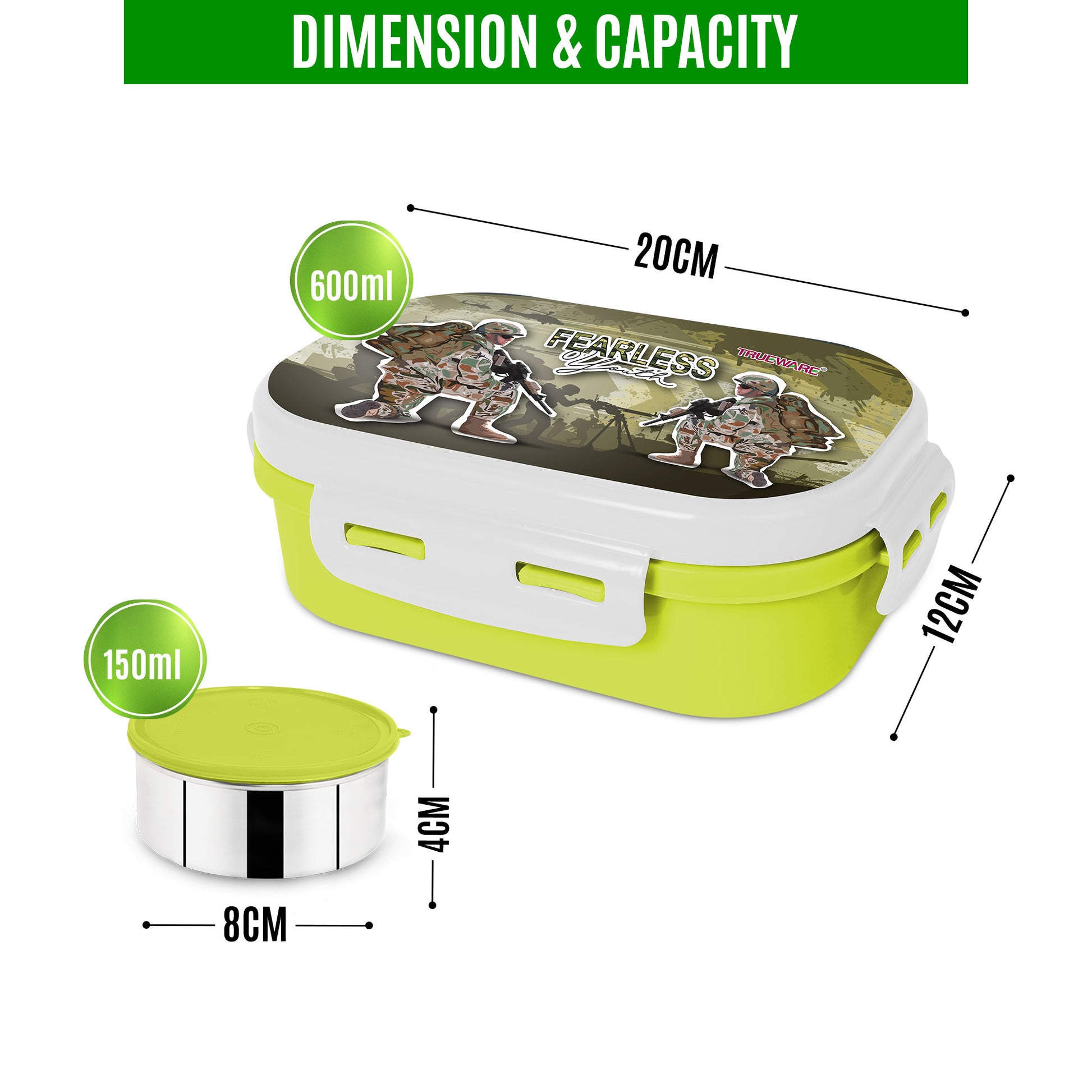 Trueware Byte Steel Lee Pu Insulated Hot Lunch Box 600ML Big Container & 150 ML Container