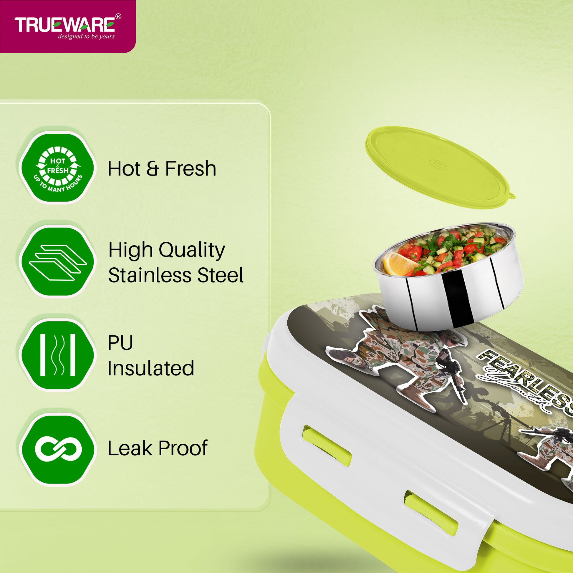 Trueware Byte Steel Lee Pu Insulated Hot Lunch Box 600ML Big Container & 150 ML Container