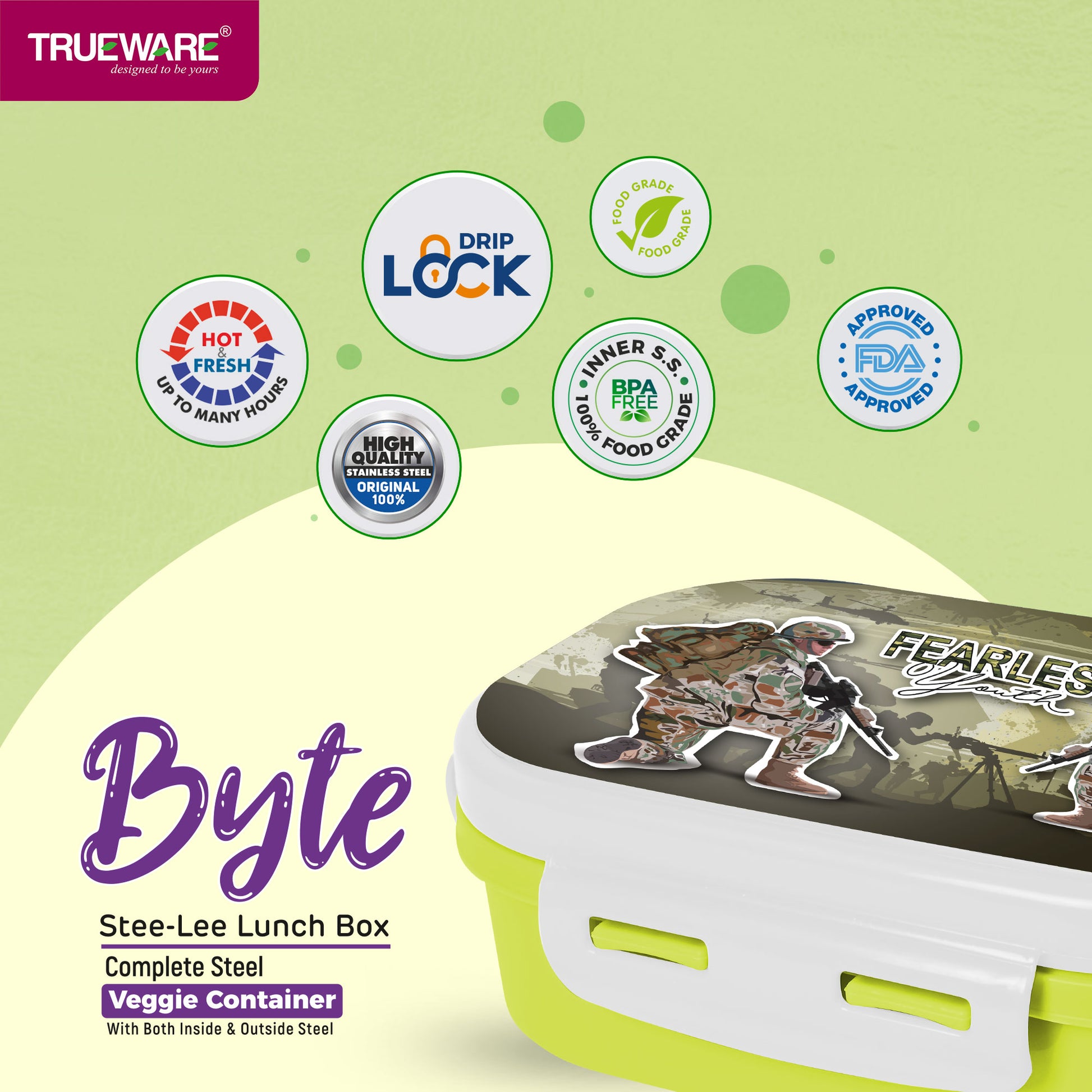 Trueware Byte Steel Lee Pu Insulated Hot Lunch Box 600ML Big Container & 150 ML Container