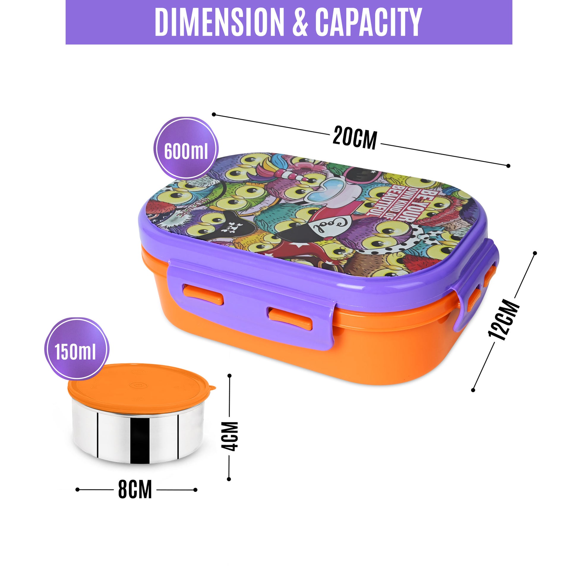 Trueware Byte Steel Lee Pu Insulated Hot Lunch Box 600ML Big Container & 150 ML Container