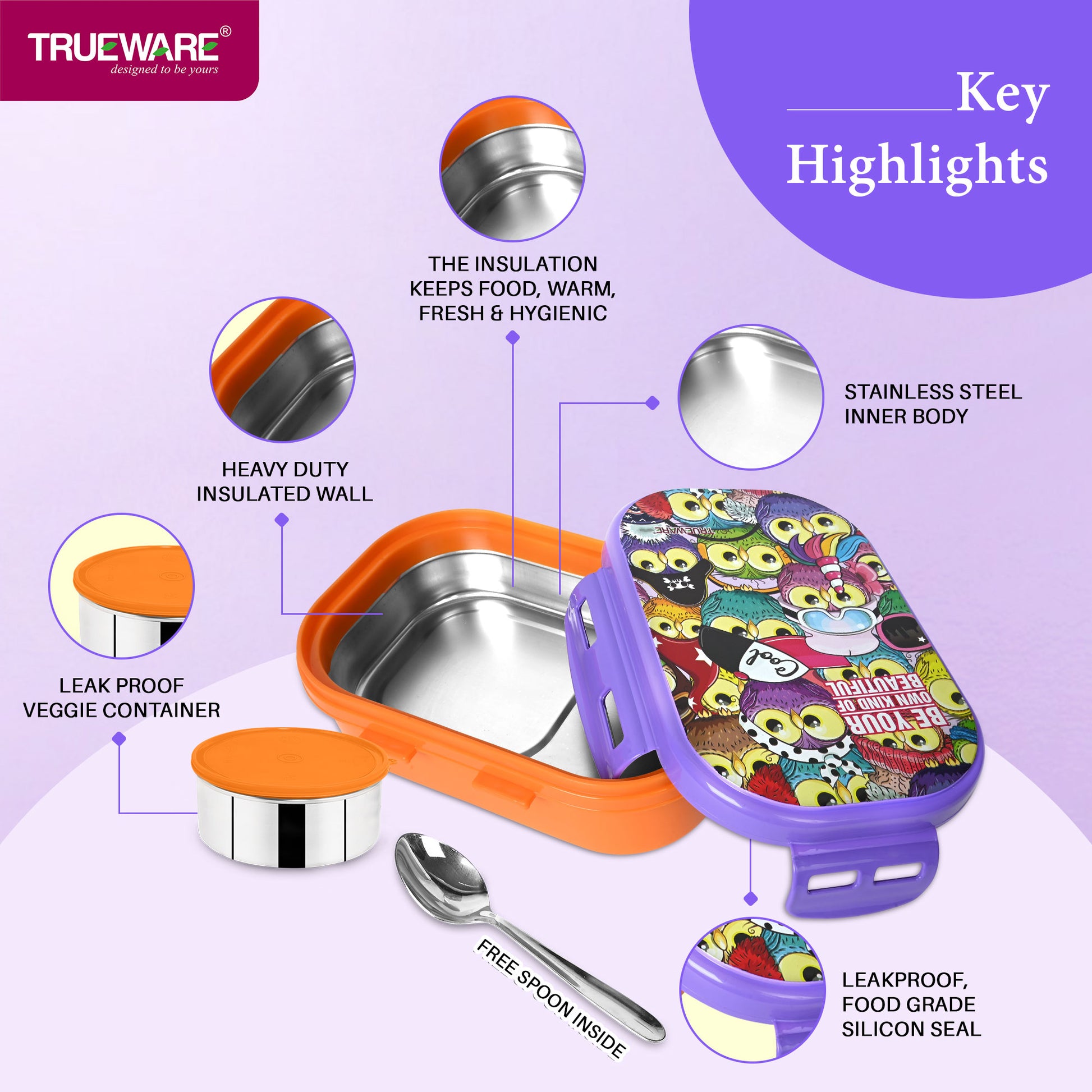Trueware Byte Steel Lee Pu Insulated Hot Lunch Box 600ML Big Container & 150 ML Container