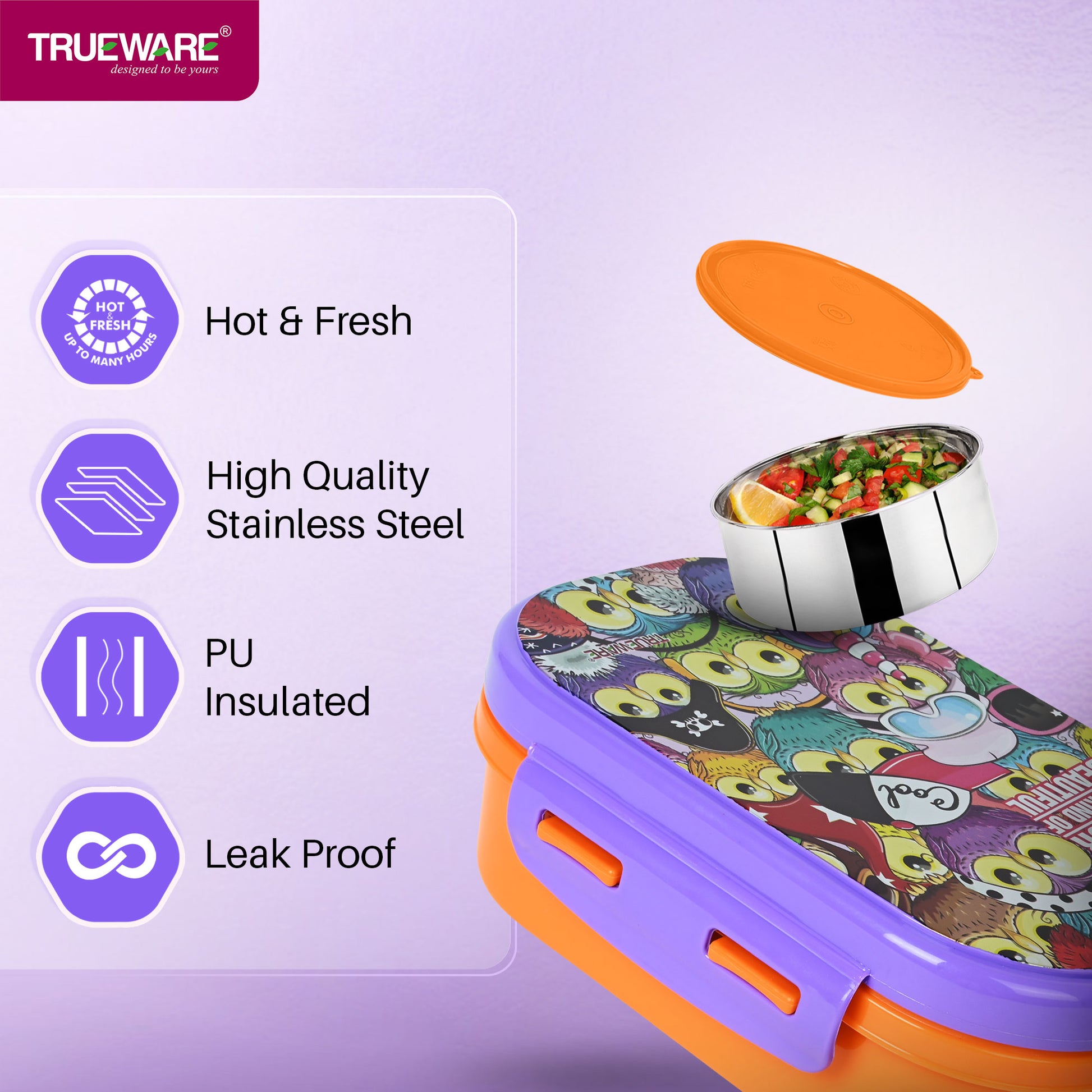 Trueware Byte Steel Lee Pu Insulated Hot Lunch Box 600ML Big Container & 150 ML Container