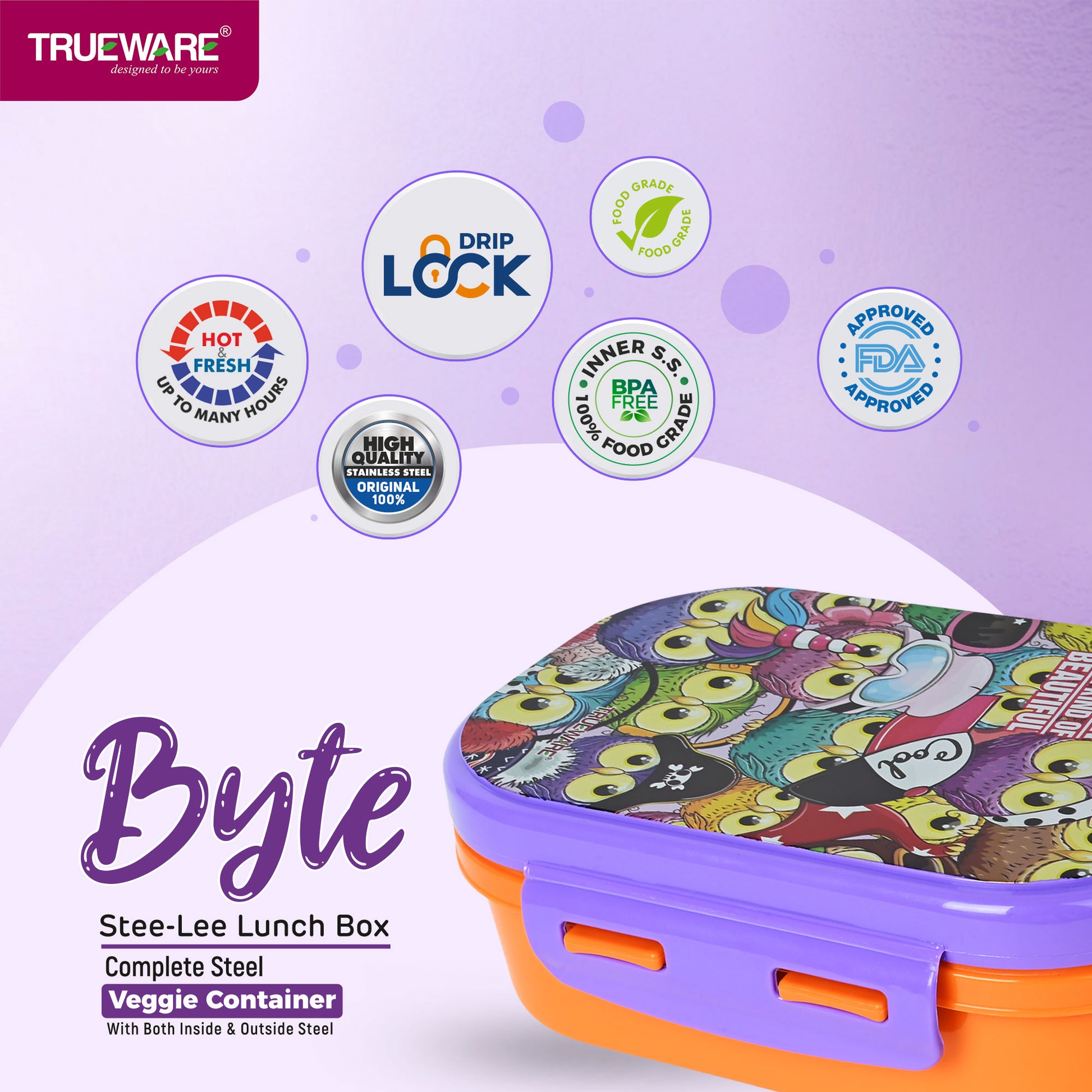 Trueware Byte Steel Lee Pu Insulated Hot Lunch Box 600ML Big Container & 150 ML Container
