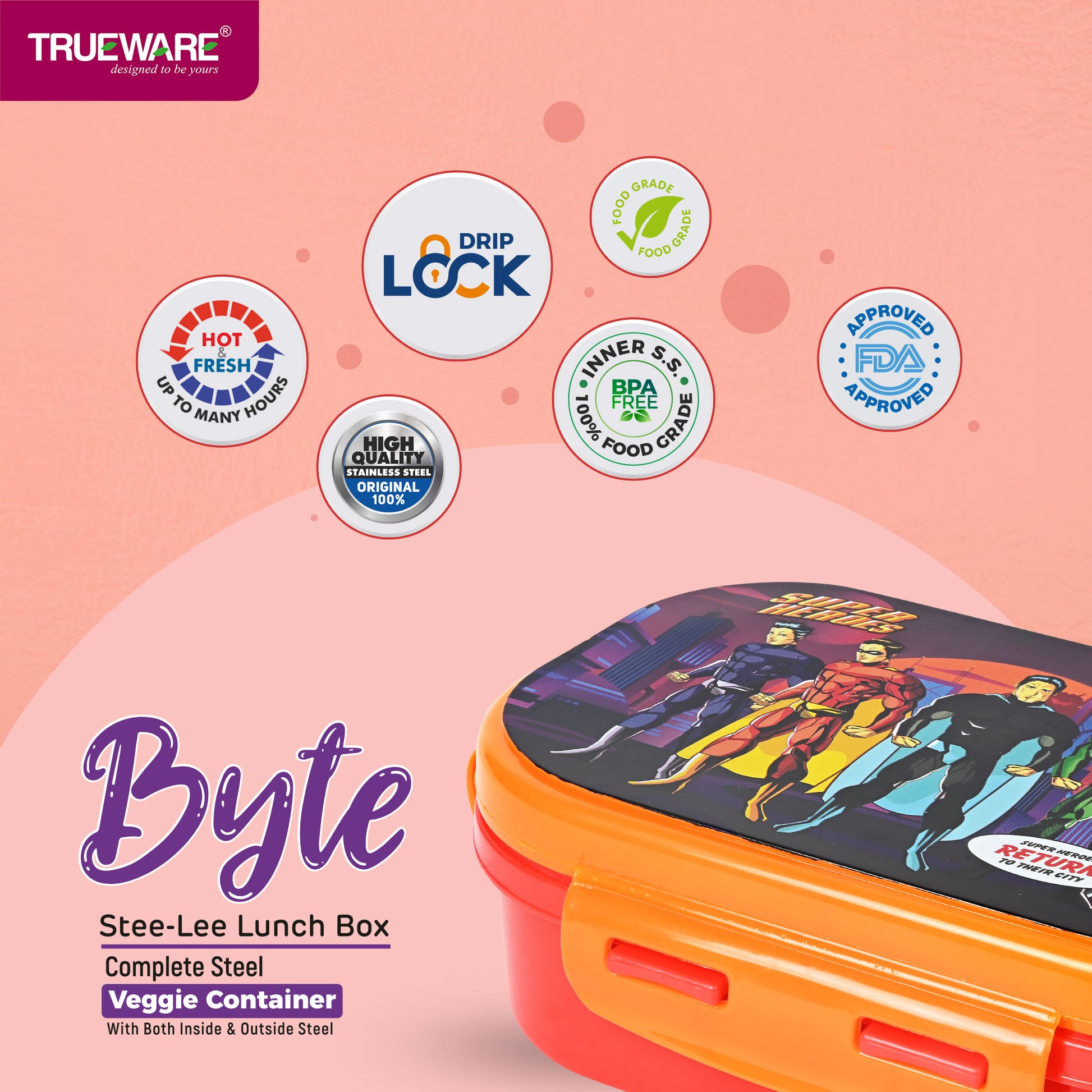 Trueware Byte Steel Lee Pu Insulated Hot Lunch Box 600ML Big Container & 150 ML Container