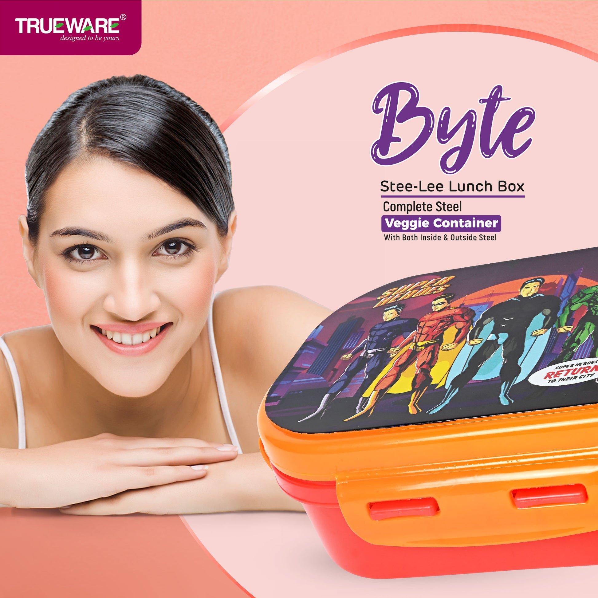 Trueware Byte Steel Lee Pu Insulated Hot Lunch Box 600ML Big Container & 150 ML Container
