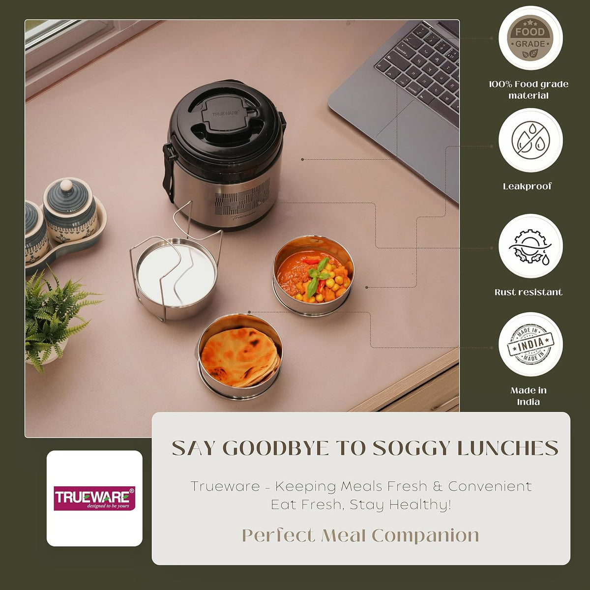Trueware Legend 3 Stainless Steel Lunch Box | 3 × 300 ml