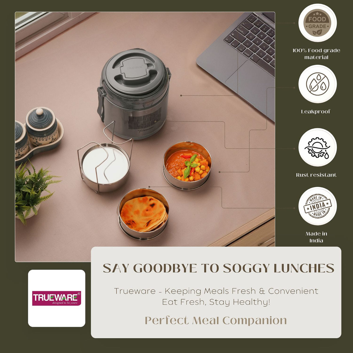 Trueware Legend 3 Stainless Steel Lunch Box | 3 × 300 ml