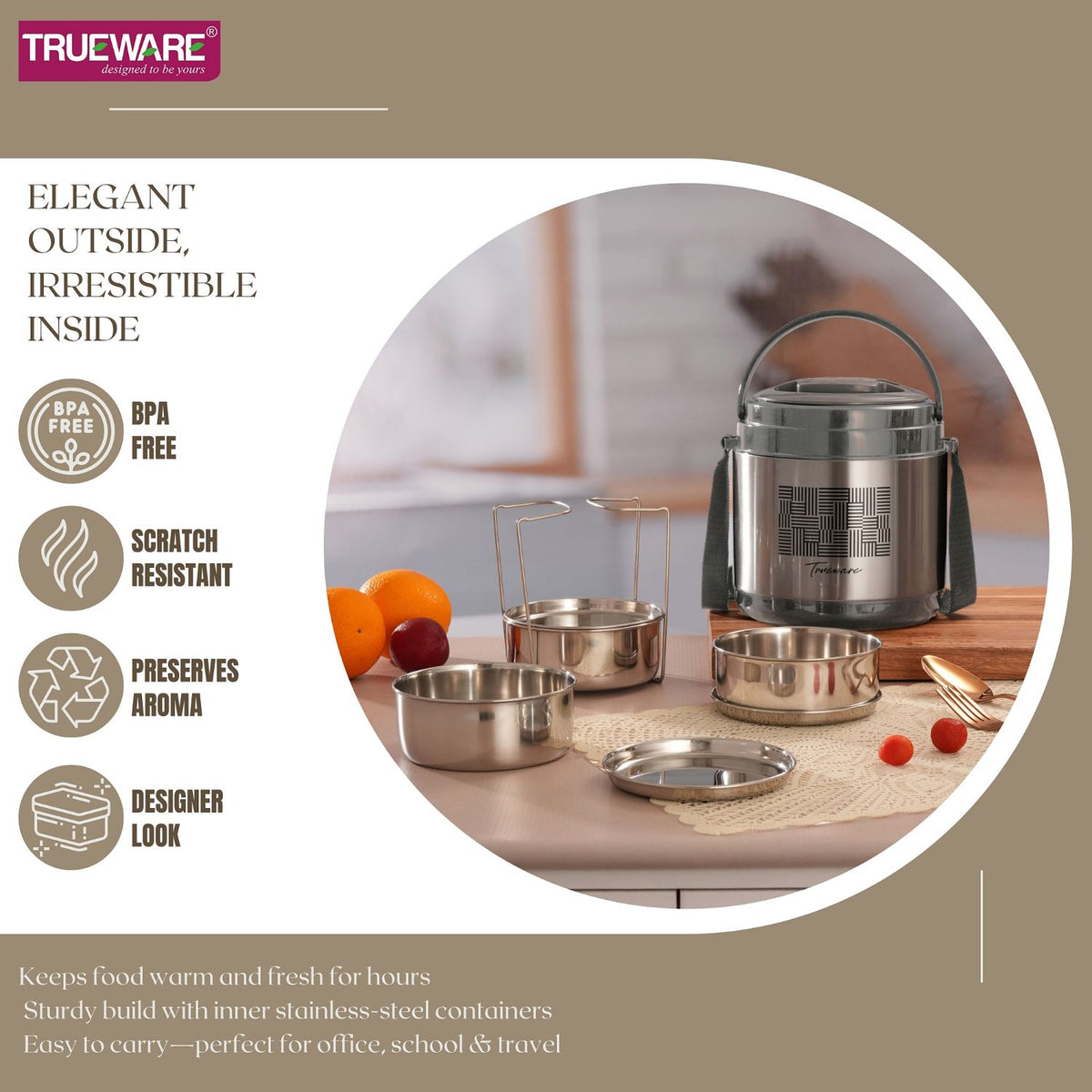 Trueware Legend 3 Stainless Steel Lunch Box | 3 × 300 ml
