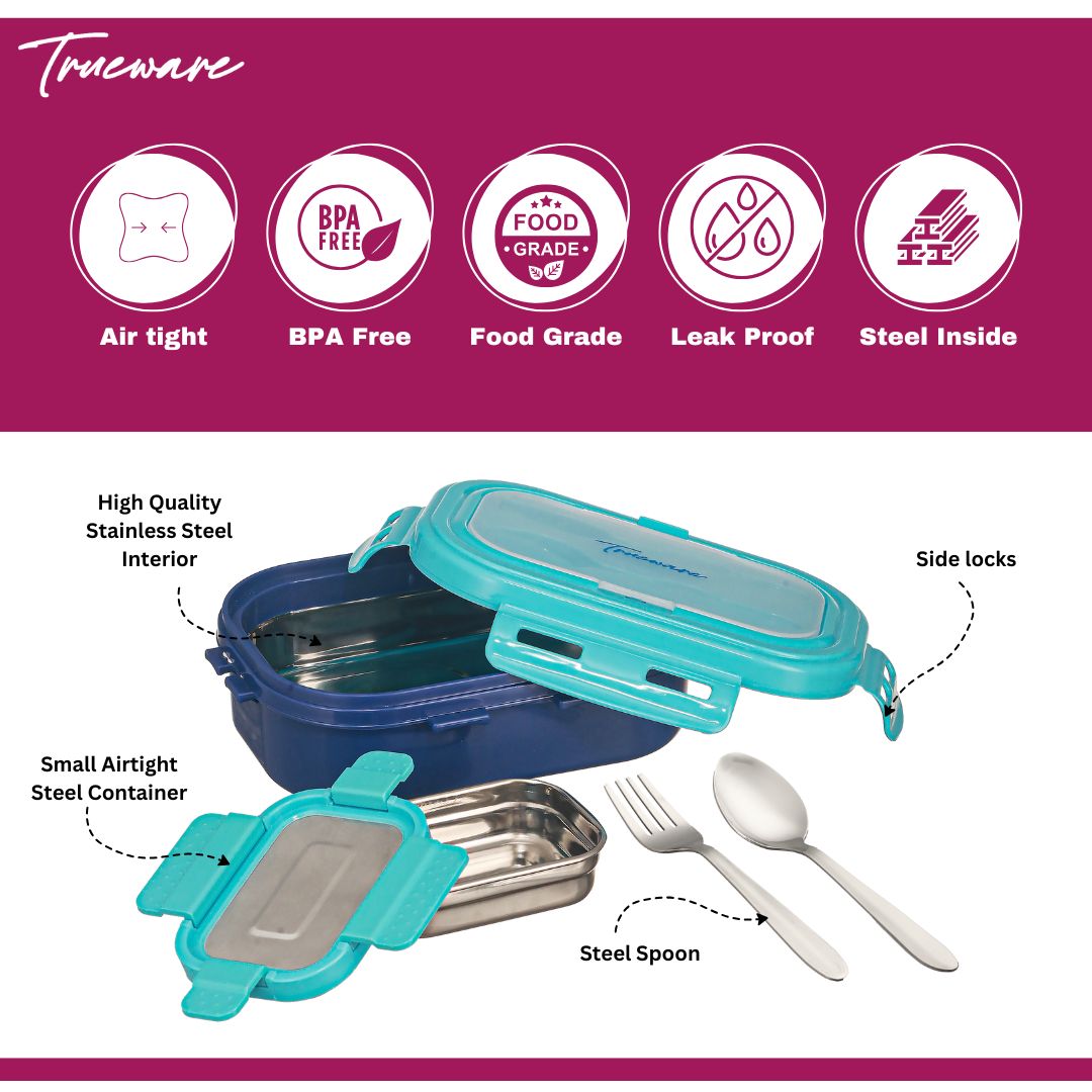 Trueware Picaso Insulated Inner Steel Thermoware BPA Free, Airtight, Food Grade, 2 Containers Lunch Box 750 ML