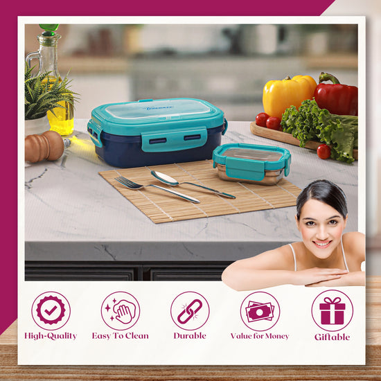 Trueware Picaso Insulated Inner Steel Thermoware BPA Free, Airtight, Food Grade, 2 Containers Lunch Box 750 ML