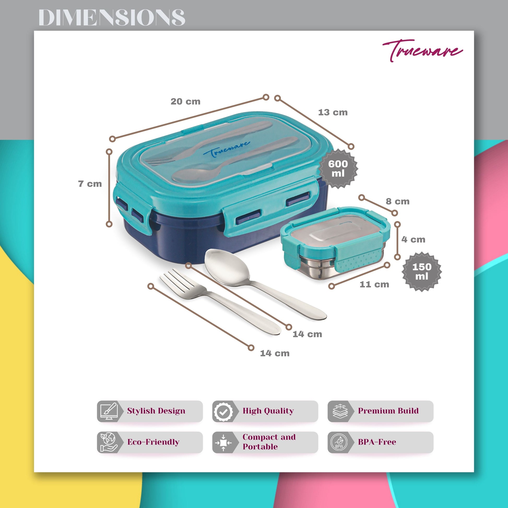 Trueware Picaso Insulated Inner Steel Thermoware BPA Free, Airtight, Food Grade, 2 Containers Lunch Box 750 ML