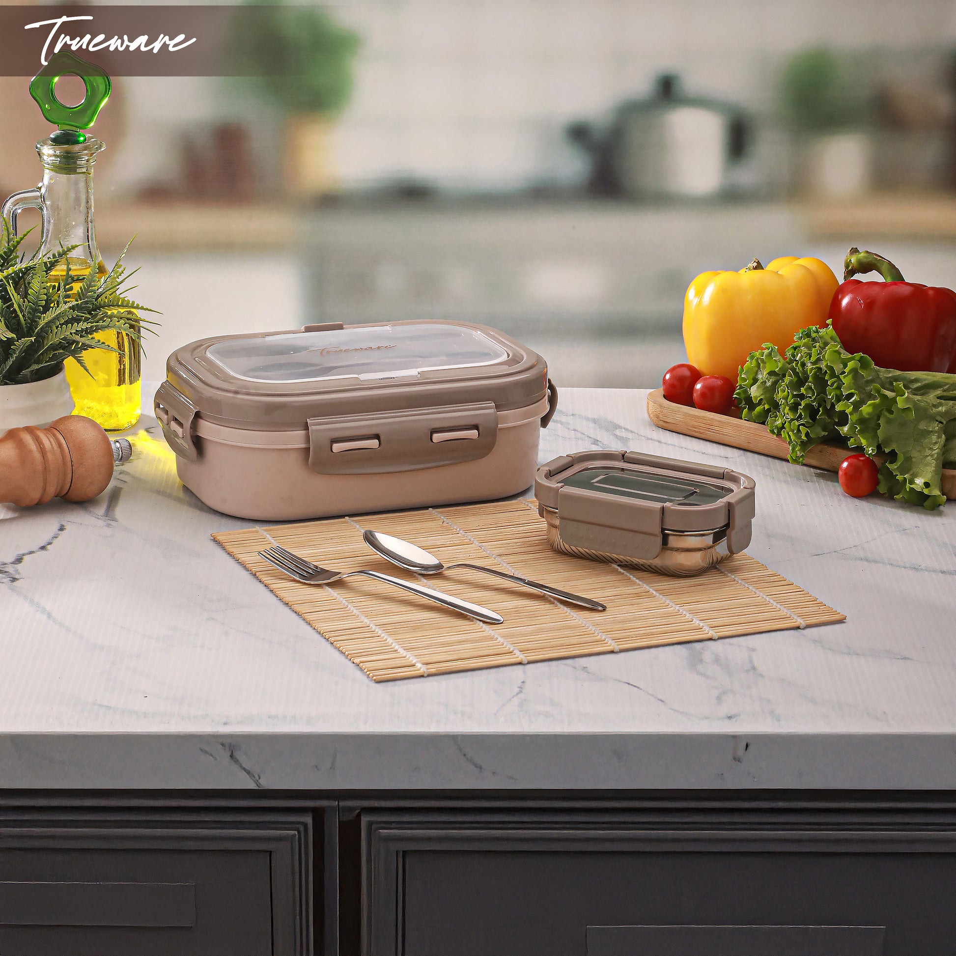 Trueware Picaso Insulated Inner Steel Thermoware BPA Free, Airtight, Food Grade, 2 Containers Lunch Box 750 ML