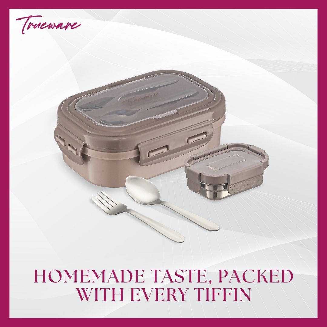 Trueware Picaso Insulated Inner Steel Thermoware BPA Free, Airtight, Food Grade, 2 Containers Lunch Box 750 ML