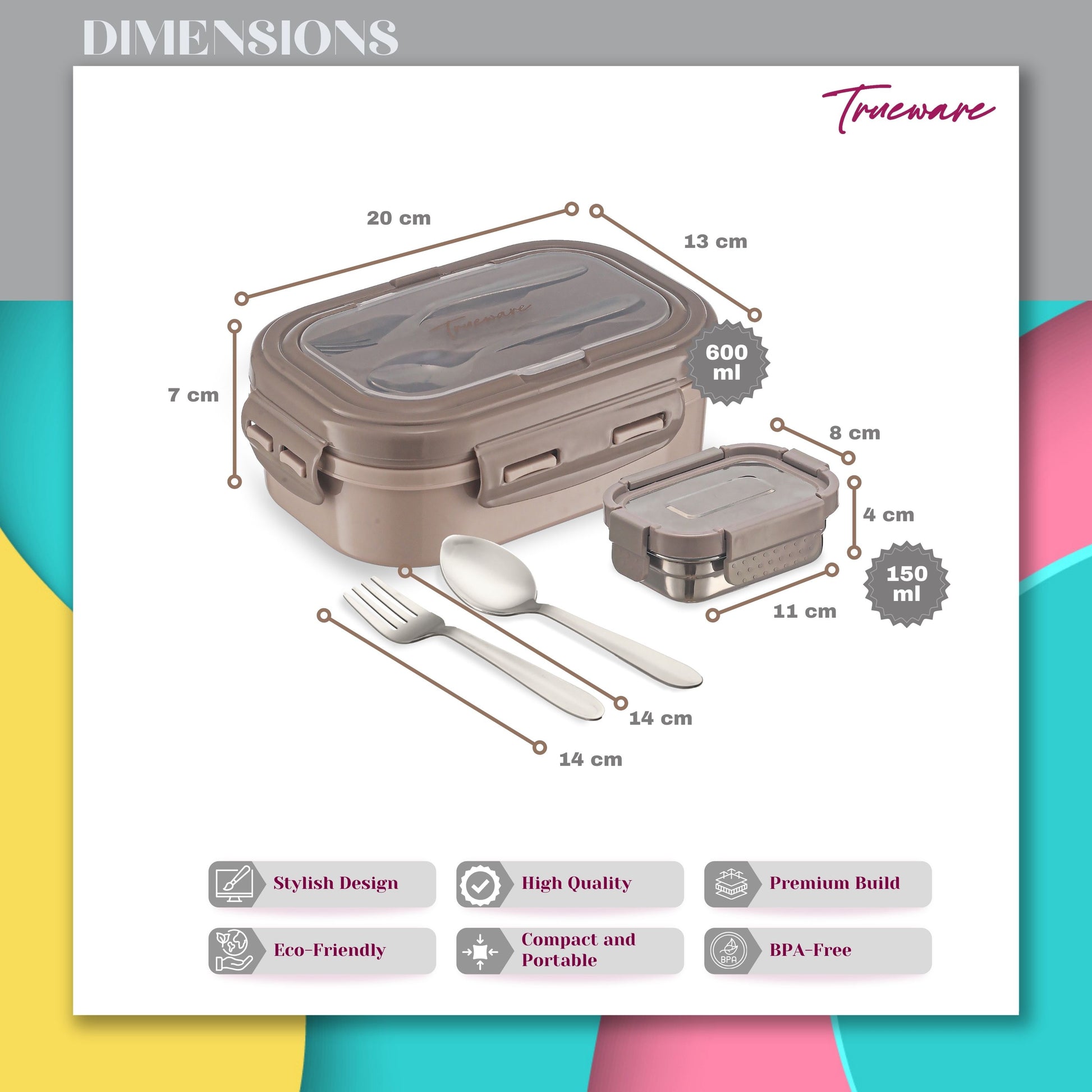 Trueware Picaso Insulated Inner Steel Thermoware BPA Free, Airtight, Food Grade, 2 Containers Lunch Box 750 ML