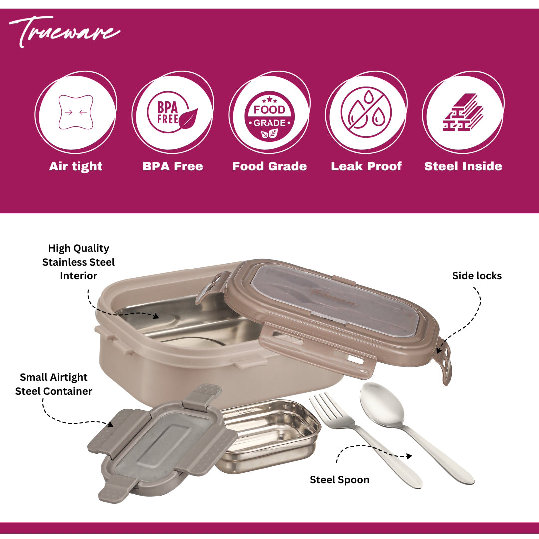 Trueware Picaso Insulated Inner Steel Thermoware BPA Free, Airtight, Food Grade, 2 Containers Lunch Box 750 ML