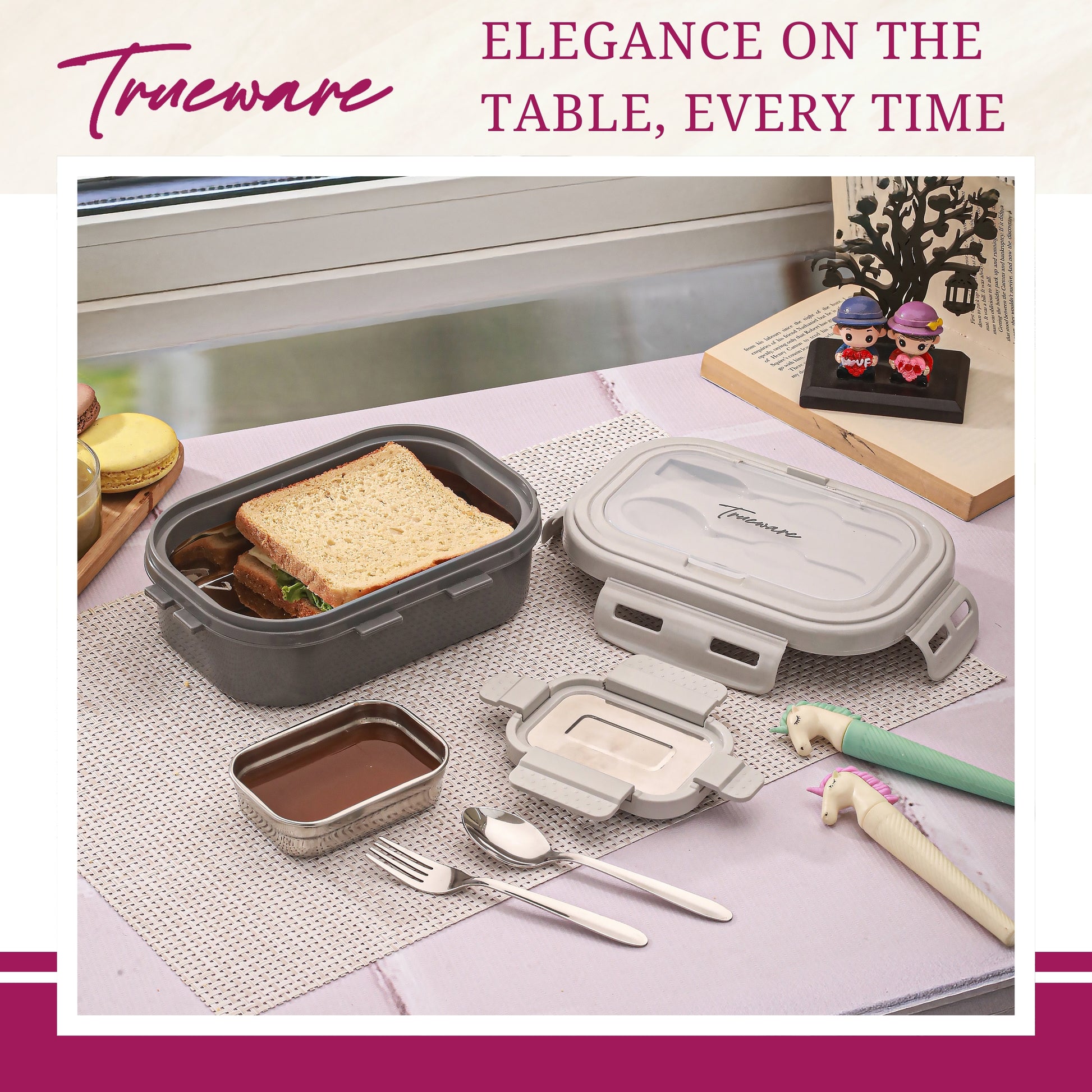 Trueware Picaso Insulated Inner Steel Thermoware BPA Free, Airtight, Food Grade, 2 Containers Lunch Box 750 ML