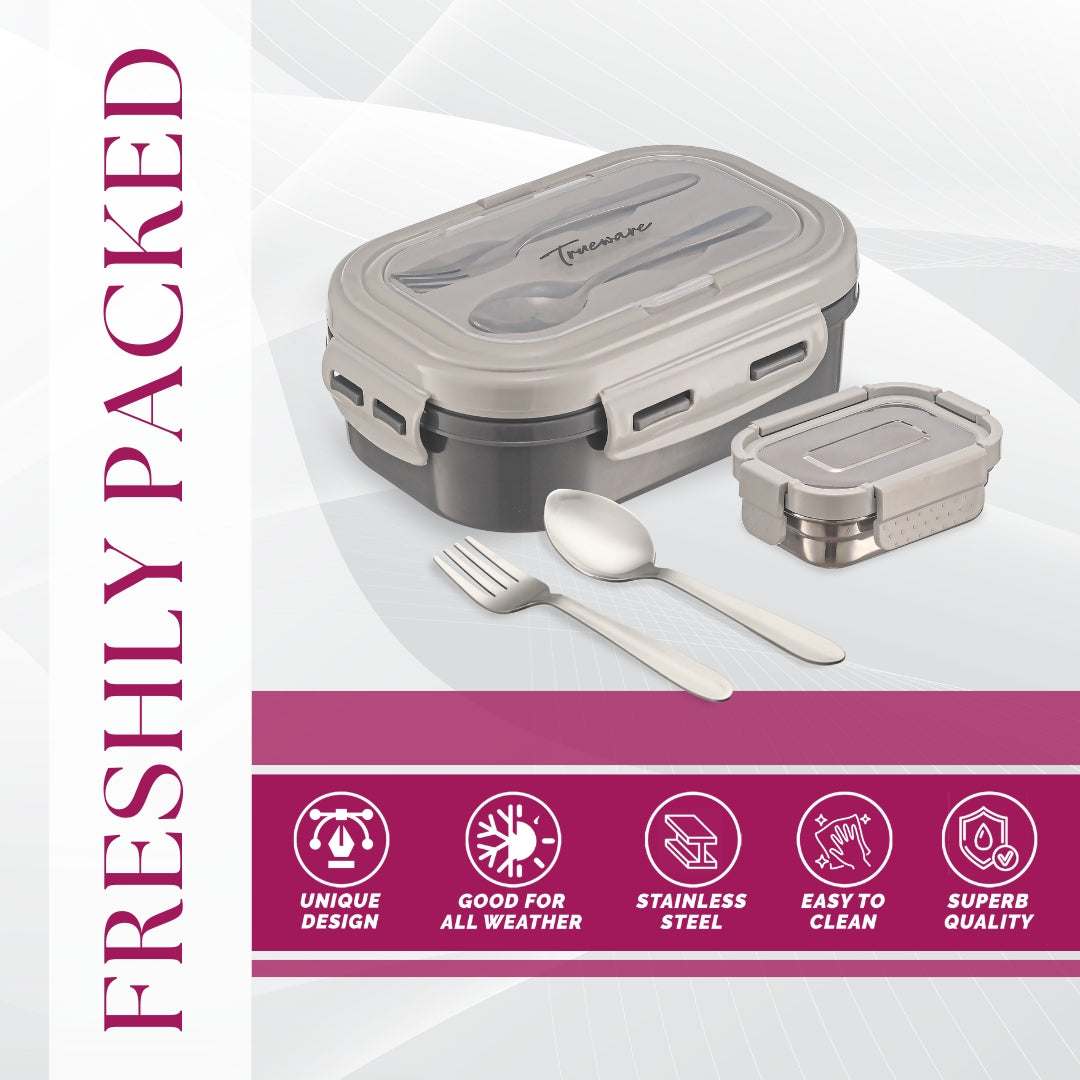 Trueware Picaso Insulated Inner Steel Thermoware BPA Free, Airtight, Food Grade, 2 Containers Lunch Box 750 ML