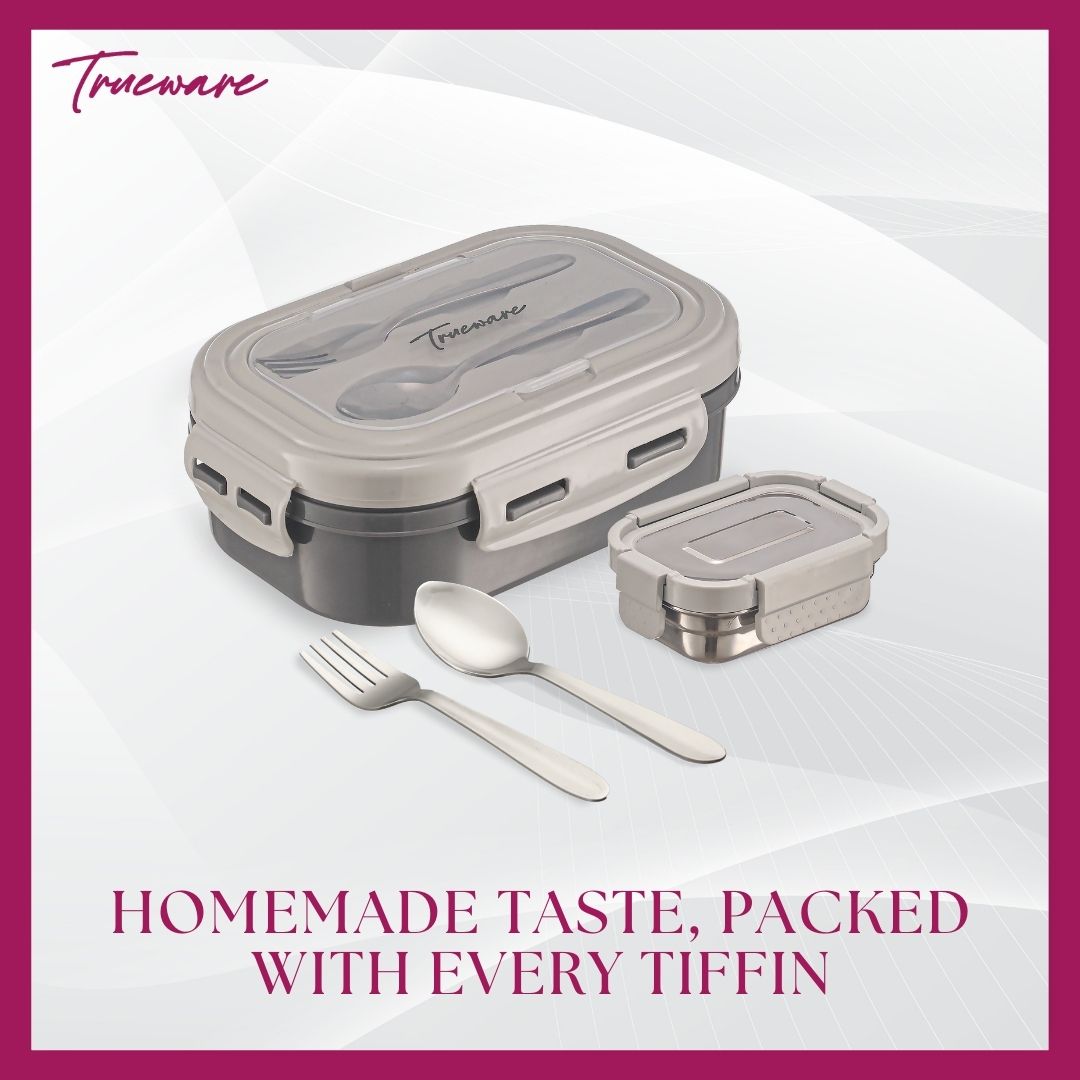 Trueware Picaso Insulated Inner Steel Thermoware BPA Free, Airtight, Food Grade, 2 Containers Lunch Box 750 ML