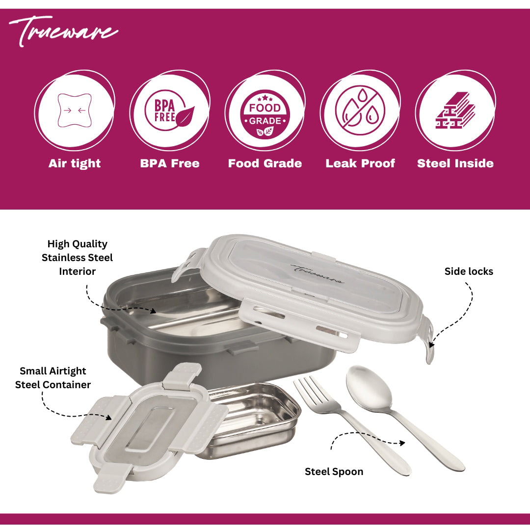 Trueware Picaso Insulated Inner Steel Thermoware BPA Free, Airtight, Food Grade, 2 Containers Lunch Box 750 ML
