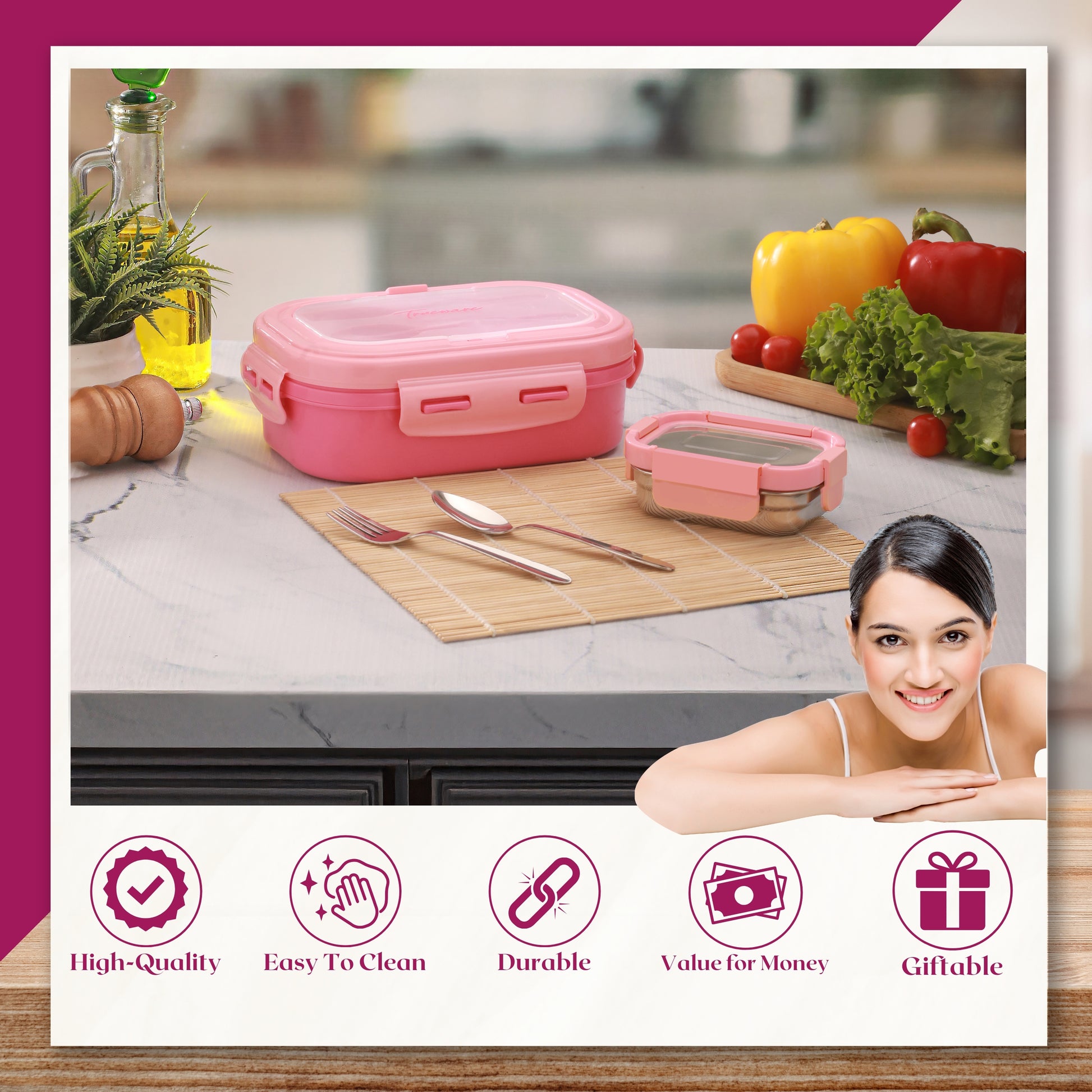 Trueware Picaso Insulated Inner Steel Thermoware BPA Free, Airtight, Food Grade, 2 Containers Lunch Box 750 ML